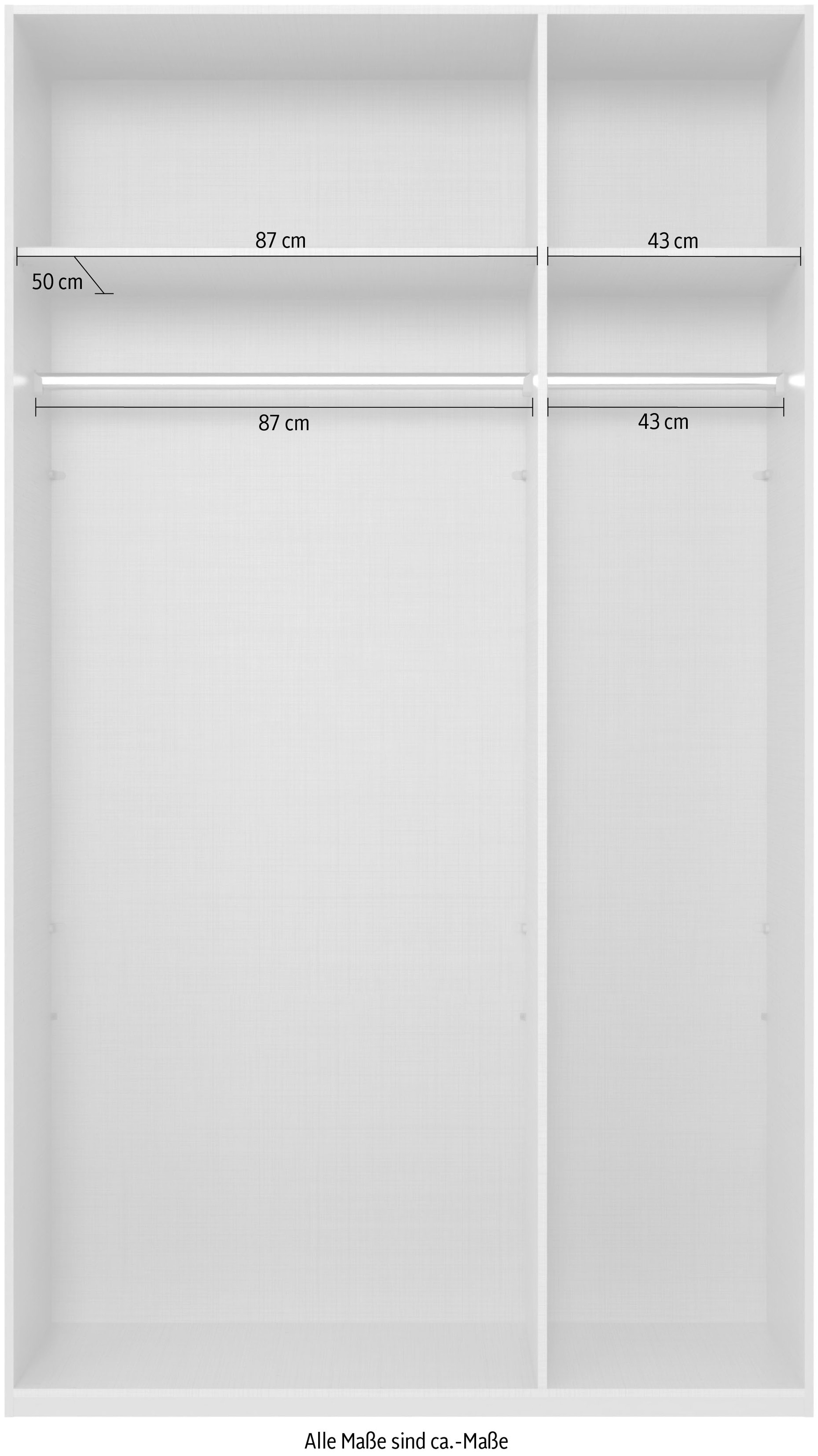 Wimex Kleiderschrank »Mugano, in 5 Breiten und 2 Höhen, Made in Germany«, (in Basic oder Premium Ausstattung mit 2 weiteren Einlegeböden), mit langen Griffstangen aus Metall, wahlweise mit oder ohne Spiegel