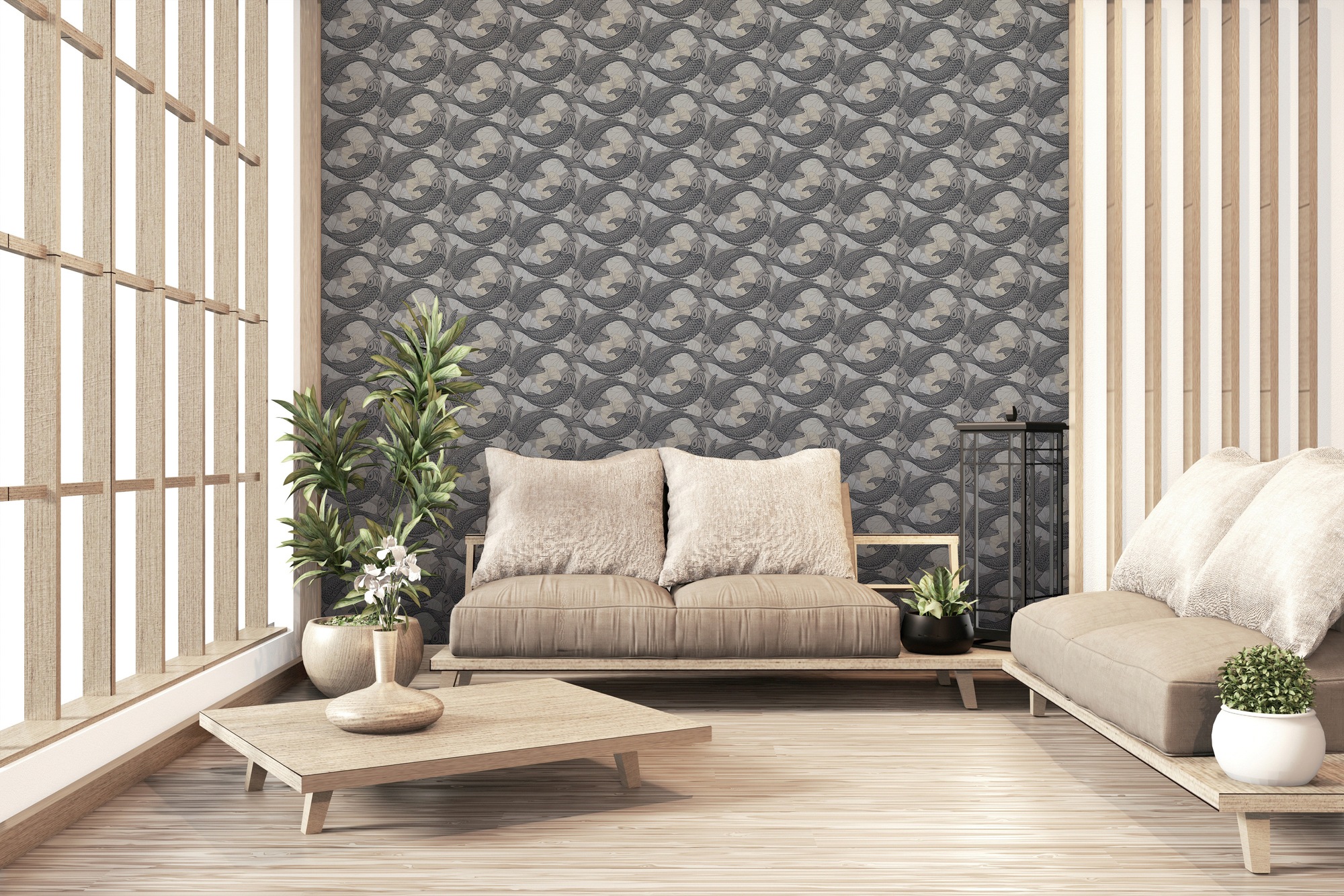 living walls Vliestapete »Metropolitan Stories, Mio Tokio«, Motiv-abstrakt-naturalistisch, Tapete Koi Tapete Japanisch Tapeten Wohnzimmer Schlafzimmer Küche Flur