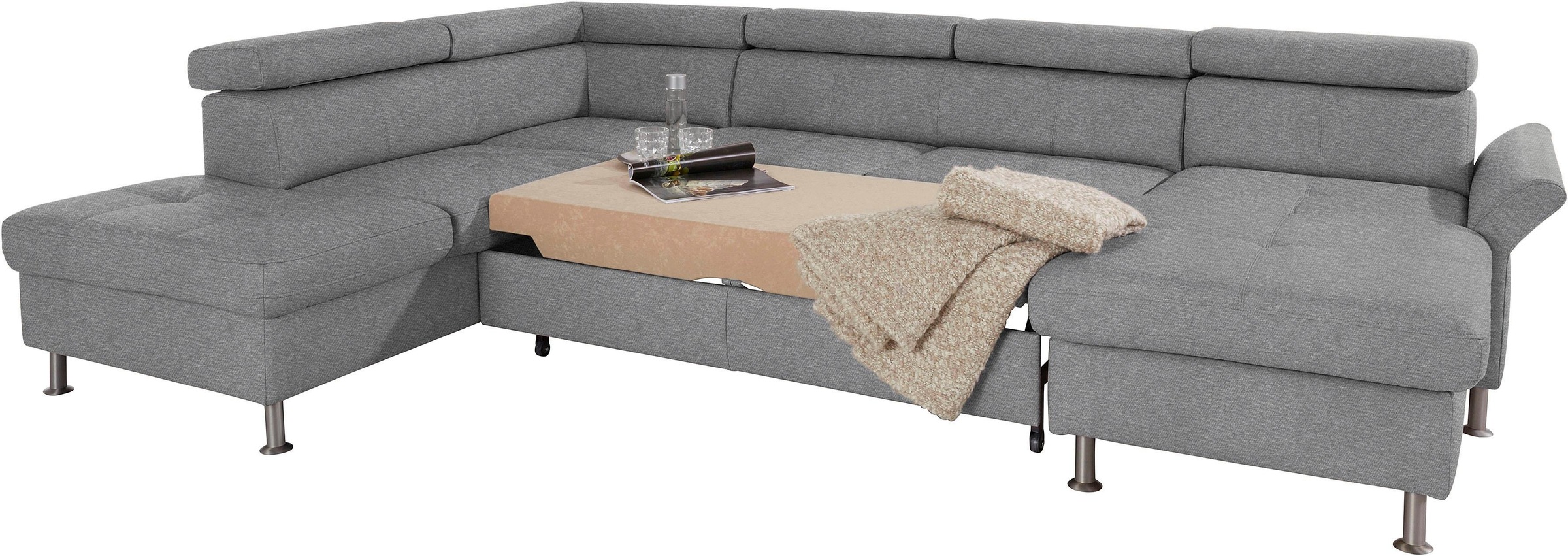 exxpo - sofa fashion Wohnlandschaft »Maretto, bequem und komfortabel, aufwendige Sitzsteppung, U-Form«, inkl. Kopfteilverstellung für mehr Sitzkomfort, wahlweise Bettfunktion