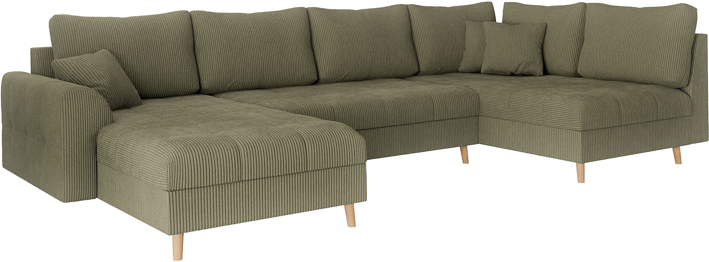 Home affaire Wohnlandschaft »CHARRE U-Form mit Ottomane, Maße B/T/H: 310/161/81 cm«, feine Steppung, lose Rücken- und Zierkissen, auch in Cord und Bouclé