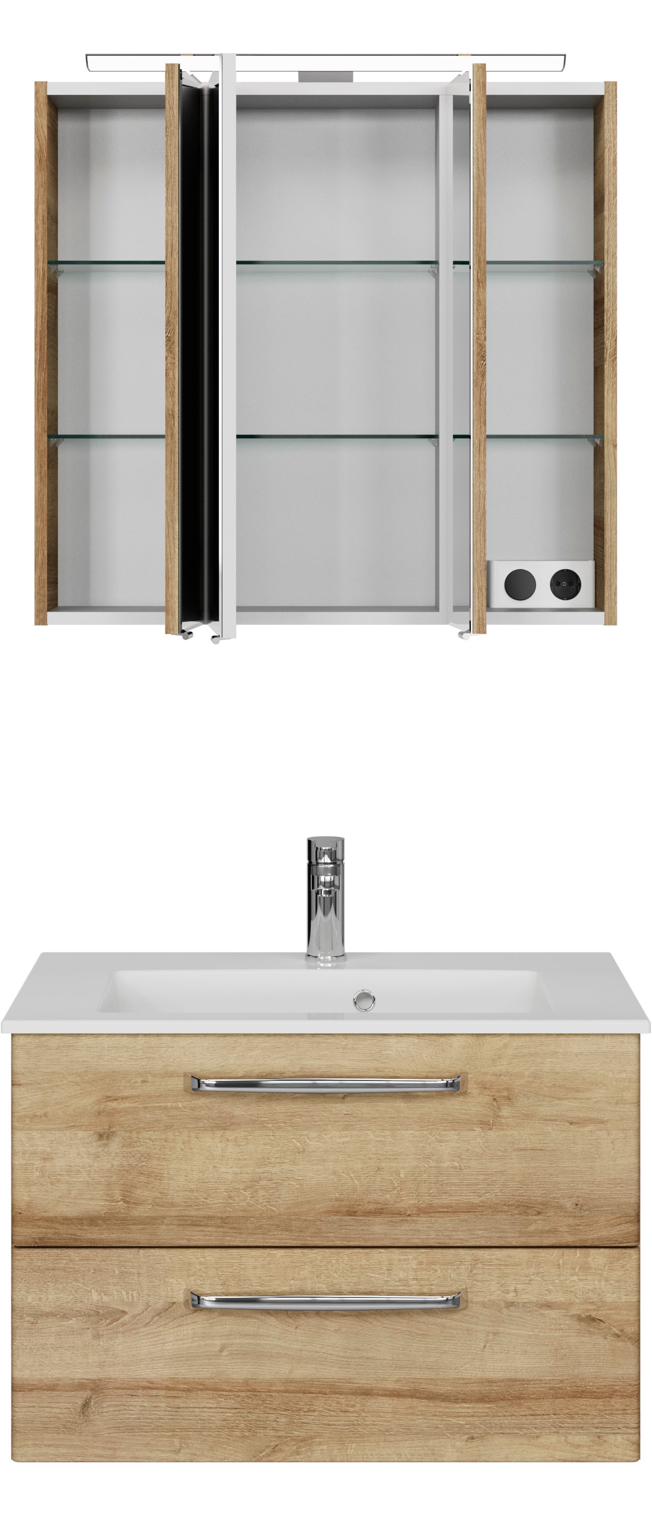 Saphir Badmöbel-Set »Trentino 2-tlg Mineralmarmor-Waschtisch,Spiegelschrank mit LED-Leuchte« 3 Stk. tlg.