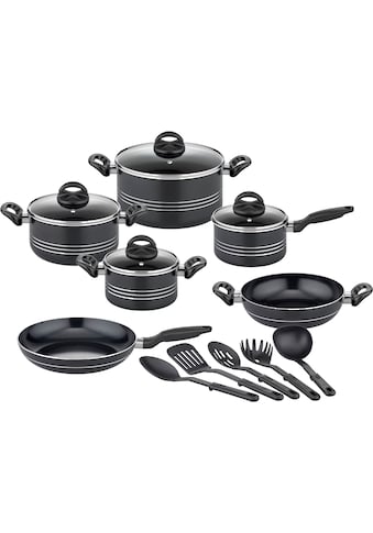 Topf-Set »Milano Nero«, Aluminium, (Set, 15 tlg., je 1 Kochtopf 16/20/2 cm, 1...