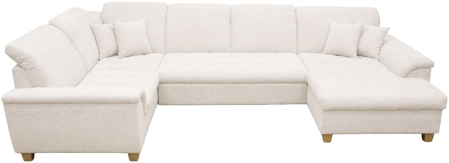 OTTO home Wohnlandschaft »Eggery 352 x 214 cm, auch mit Schlaffunktion & Bettkasten, Holzfüße« Kopfteile verstellbar, U-Form, aus pflegeleichtem Luxus-Microfaser