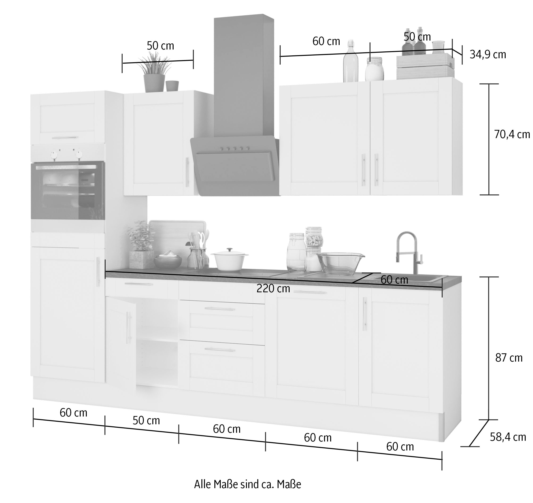 OPTIFIT Küche »Ahus«, bestellen Fronten mit E-Geräten,Soft Breite online Close cm,wahlw. 280 Funktion,MDF