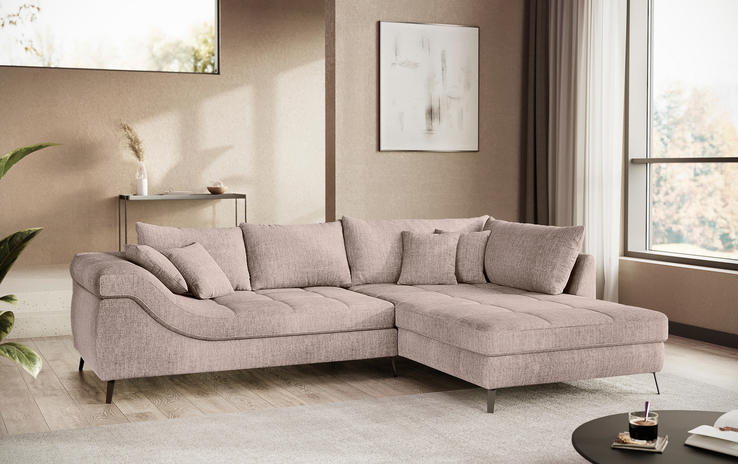 Mr. Couch Ecksofa »Portofino L-Form«, 4 Bezugsqualitäten, 13,5 cm hohe Metall-Profilfüße in matt-schwarz