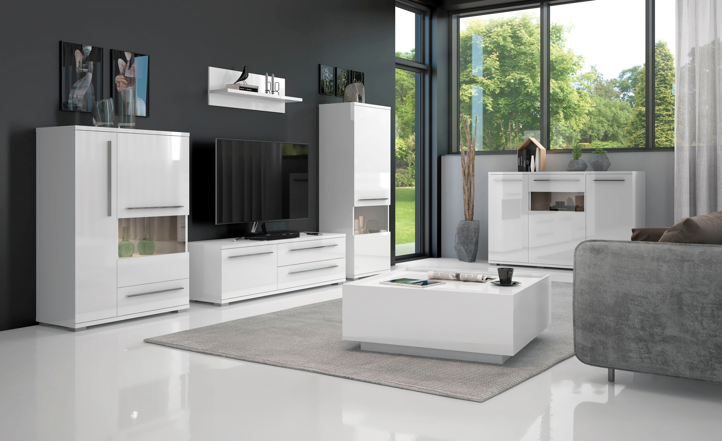 Places of Style Vitrine »Piano«, UV lackiert, Soft-Close Funktion