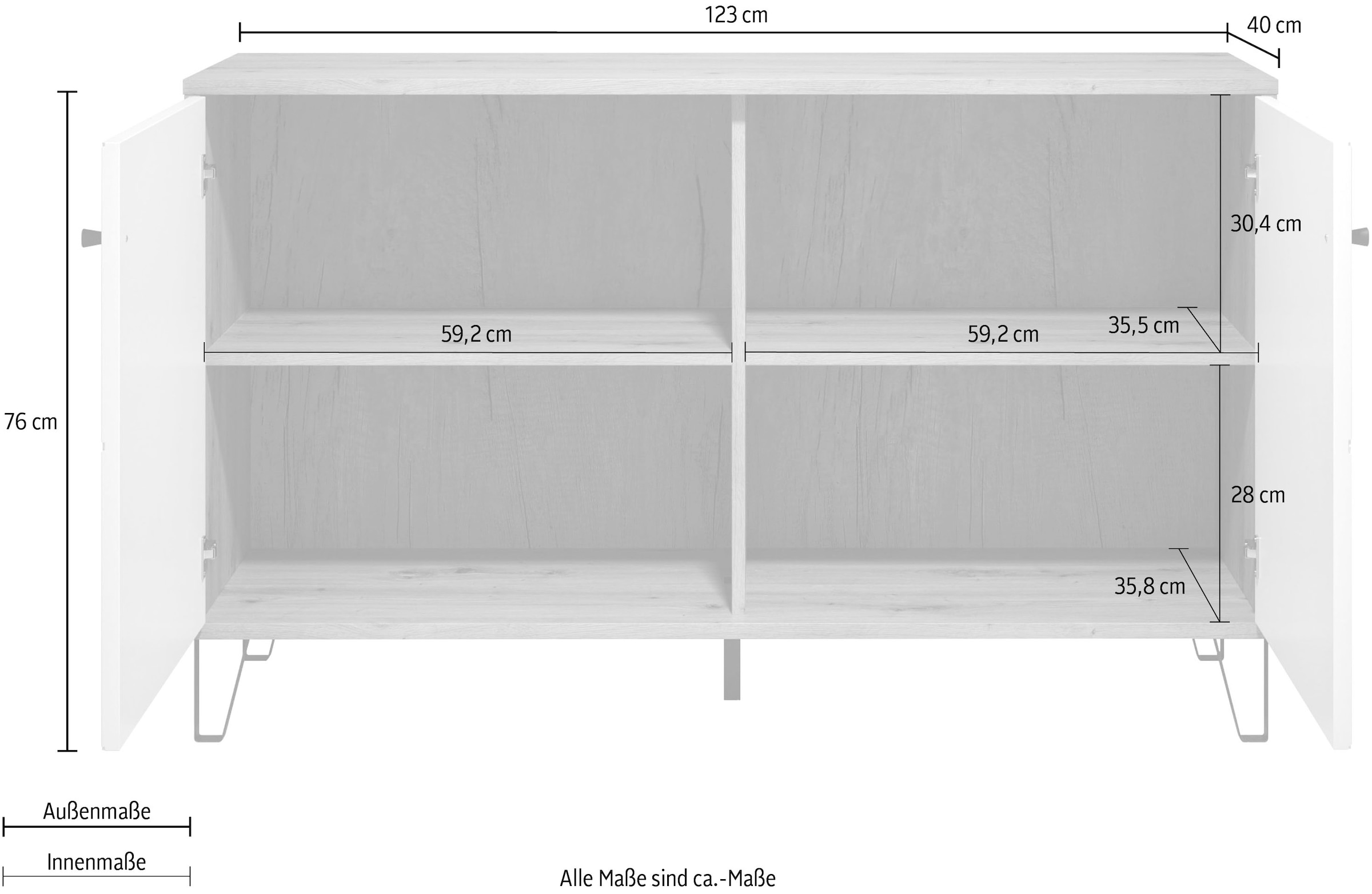 Places of Style Sideboard »Tarragona«, Kommode, Fräsungen in Rautenoptik, Breite 123 cm
