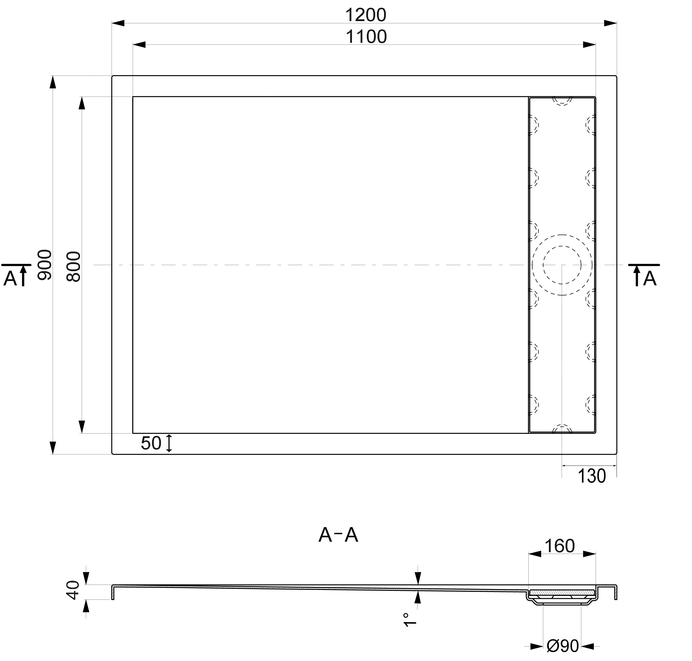 OTTOFOND Duschwanne »Plateau«, (3 St.), BxT: 120 x 90 cm
