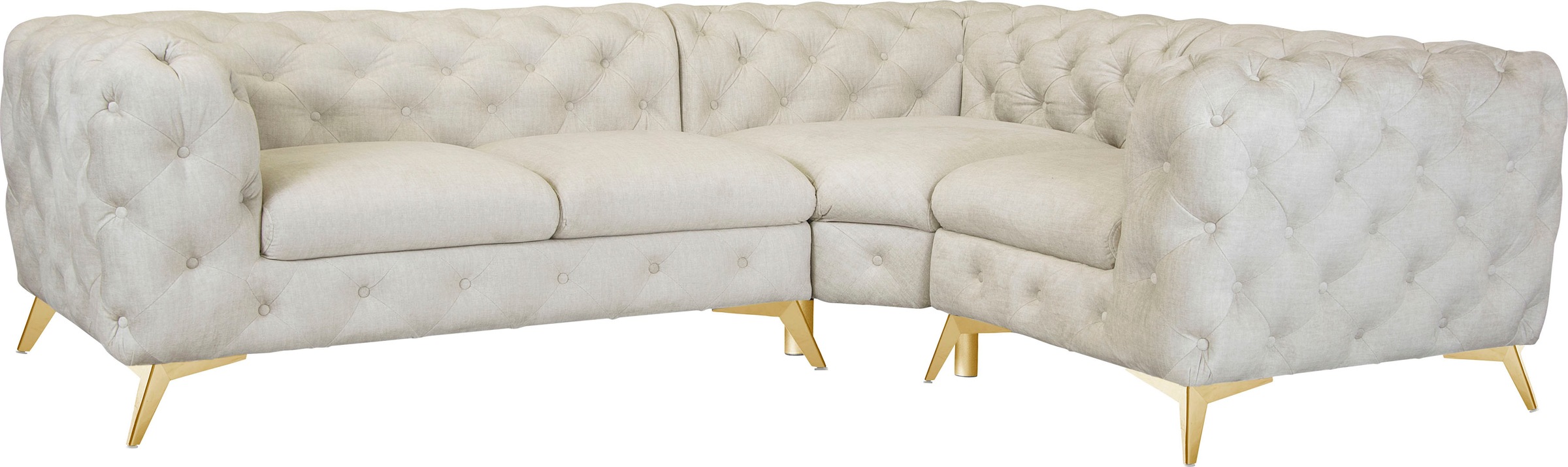 Leonique Chesterfield-Sofa »Ecksofa GLYNIS L-Form mit Wellenunterfederung, Maße B/T/H 264/204/75cm«, aufwändige Knopfheftung, moderne Chesterfield Optik, Fußfarbe wählbar