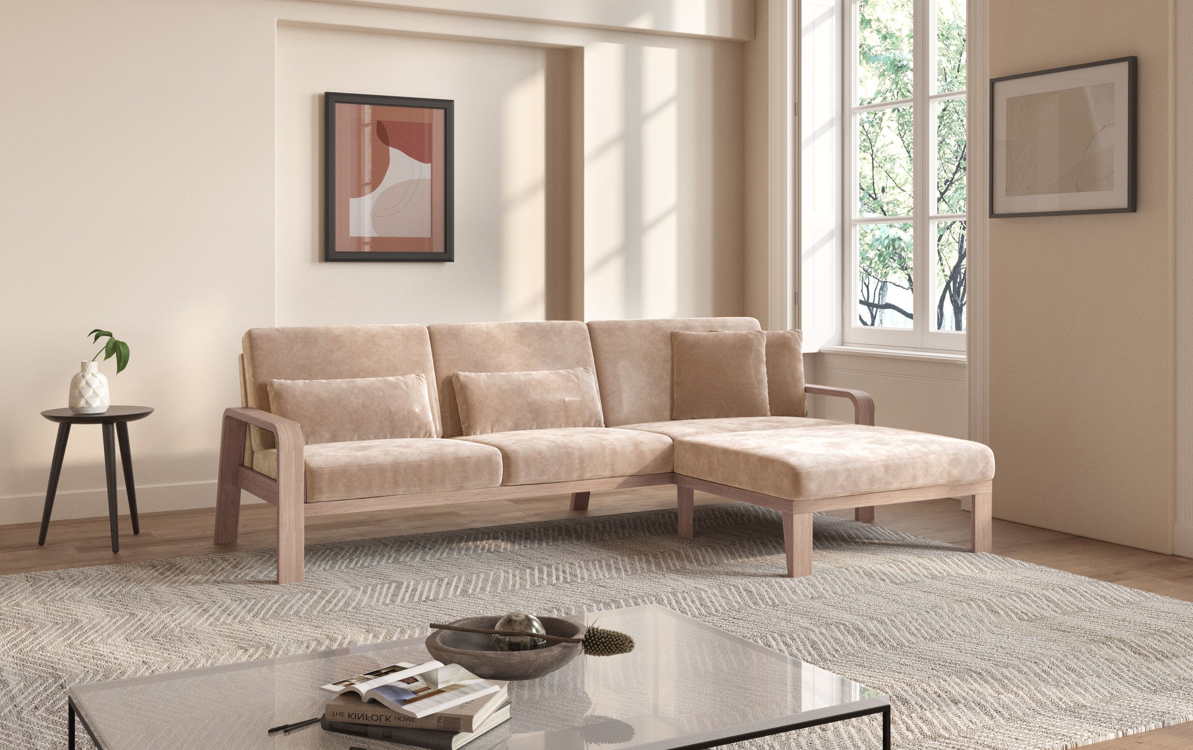 sit&more Ecksofa »Kolding L-Form«, Armlehnen aus Buchenholz in natur, versc günstig online kaufen