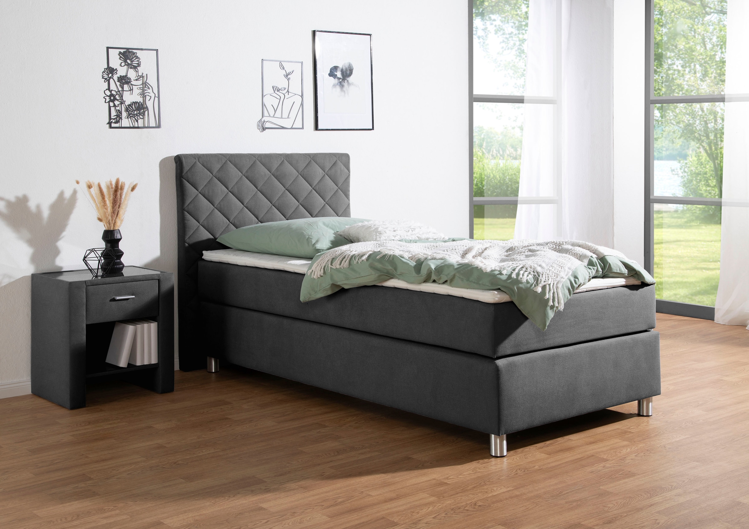 Leonique Boxspringbett »Bernard, in verschiedenen Breiten«, inkl. Topper, Matratze in H2, H3 oder H4 erhältlich
