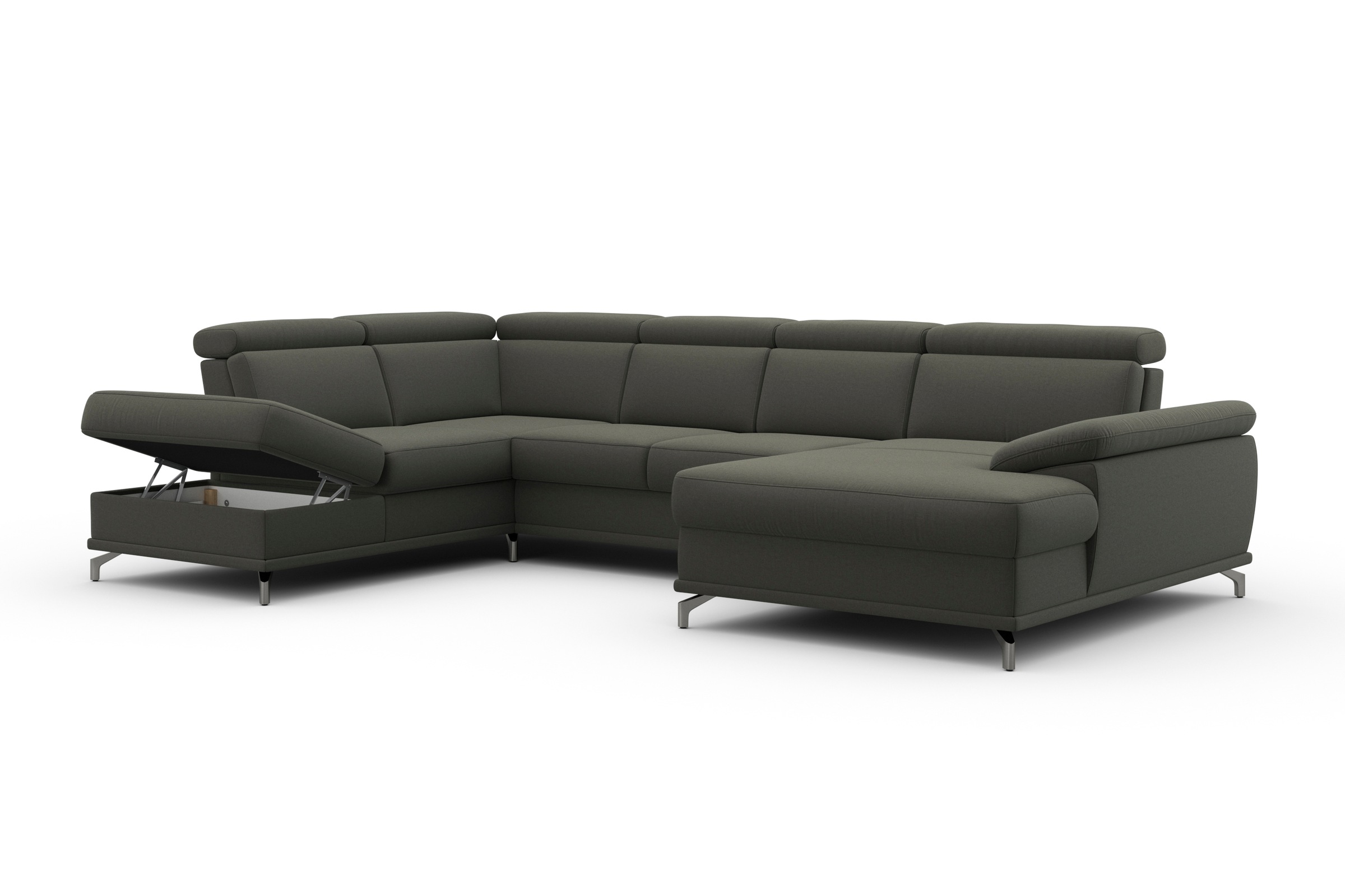 sit&more Wohnlandschaft »Cabrio U-Form, mit Sitztiefenverstellung, Arm- und Kopfteilverstellung«, 3 Nierenkissen, Federkern, optional Bettfunktion und Stauraum