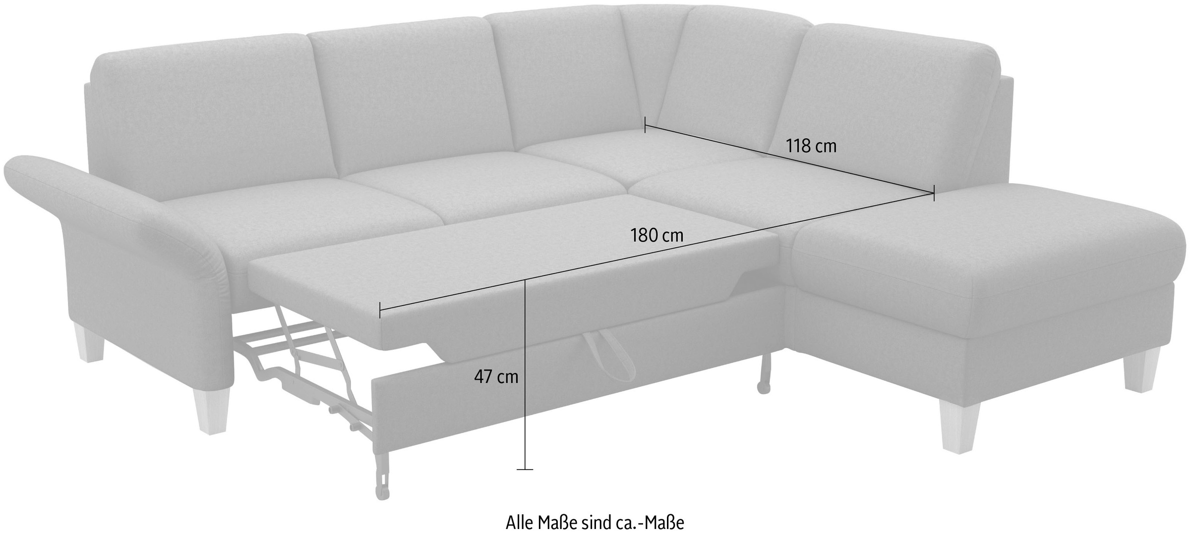 Home affaire Ecksofa »Rochelle«, wahlweise mit Armlverstellung, Klappbett mit Rollen & Bettkasten