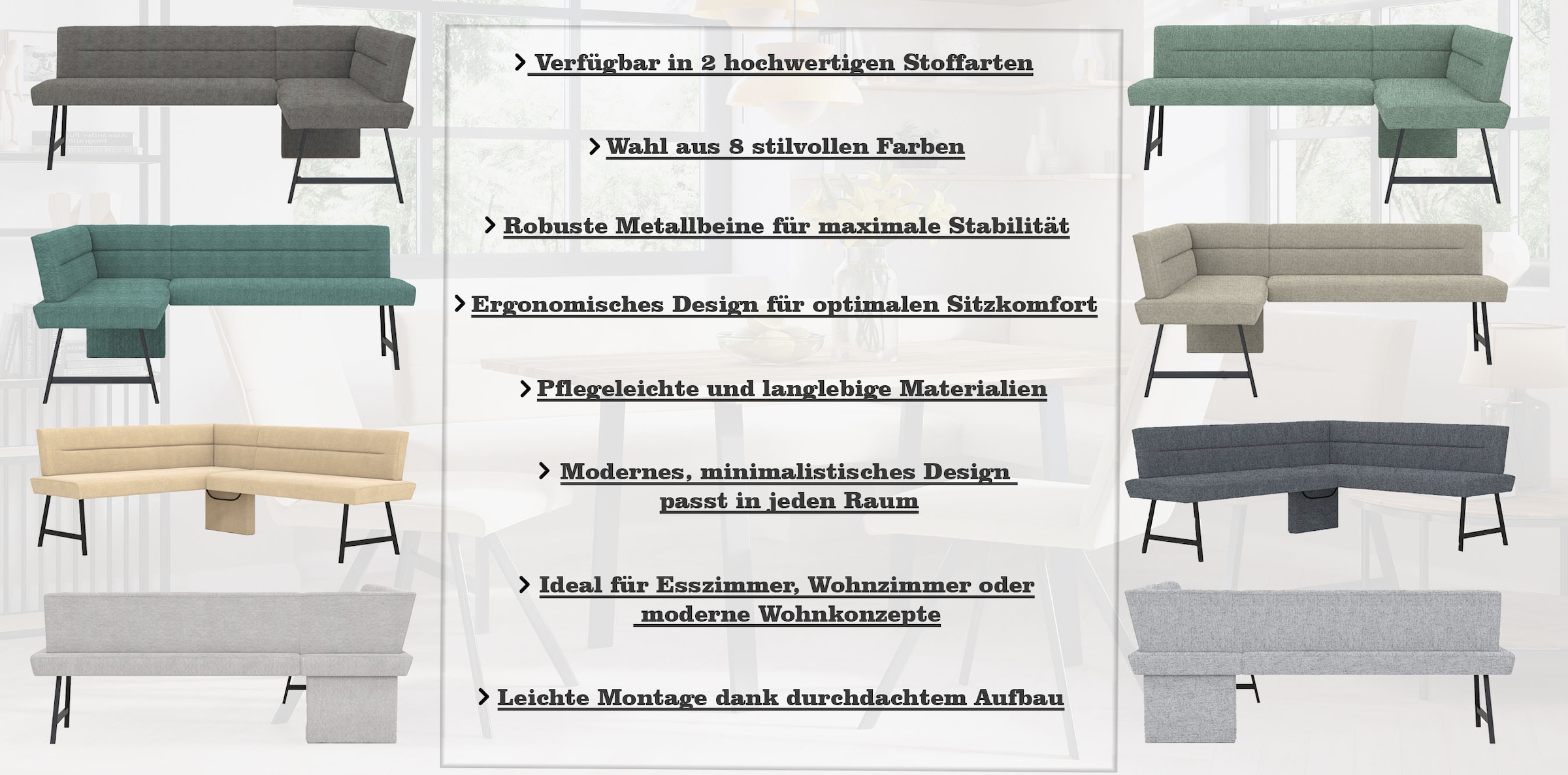 OTTO home Eckbankgruppe »Sava« Set, 4 Stk. tlg. Eckbank mit Wellenfederung im Sitz, Tisch Massiv Eiche