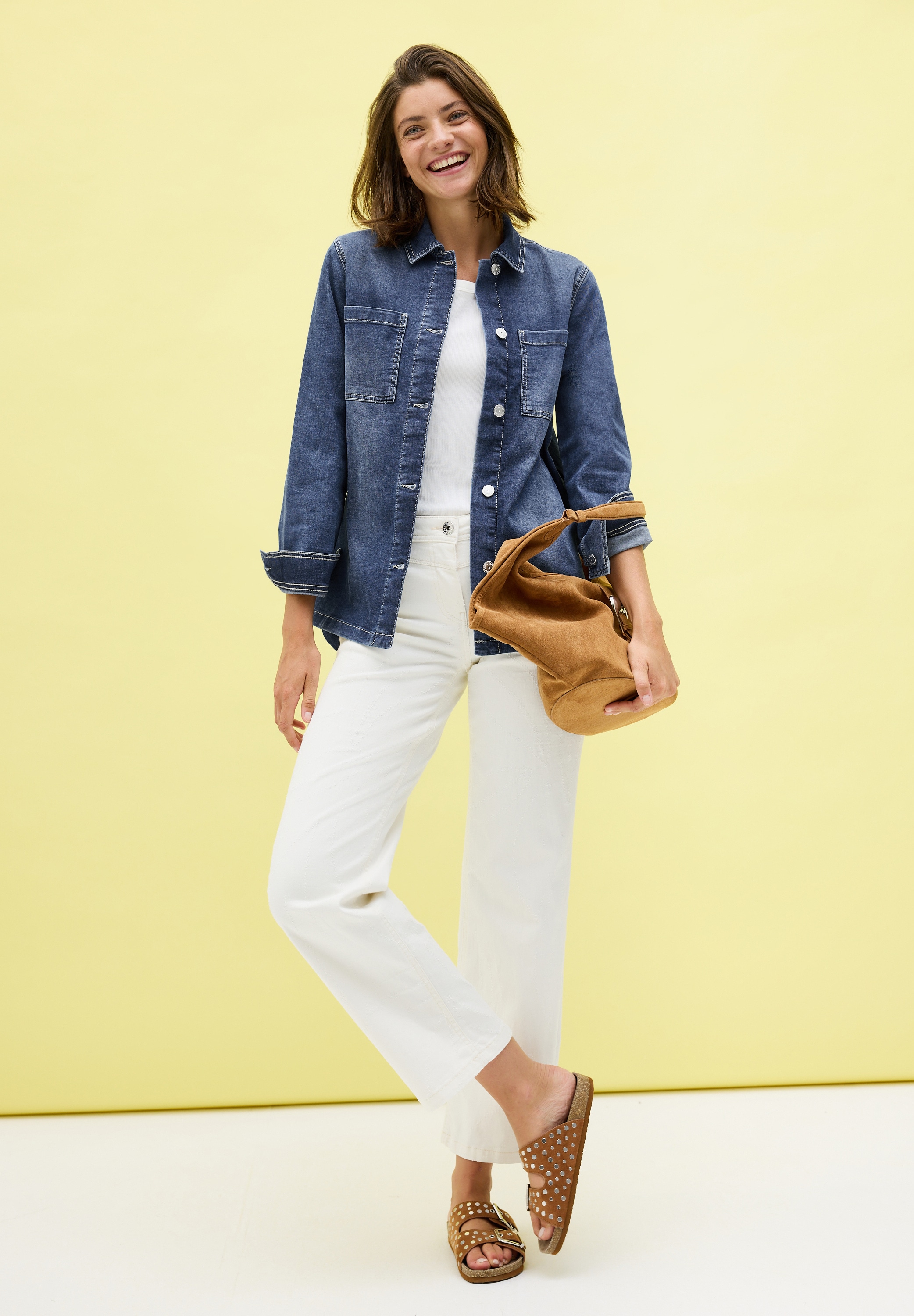 Cecil Jeansjacke, ohne Kapuze, Denim-Overshirt mit Knopfleiste und Brusttaschen