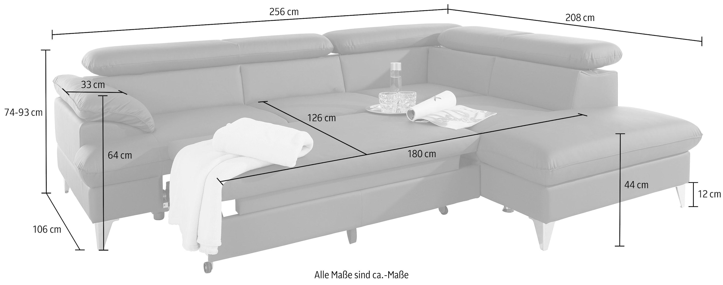 COTTA Ecksofa »Caluso L-Form«, mit Kopfteilverstellung, wahlweise mit Bettfunktion & Bettkasten