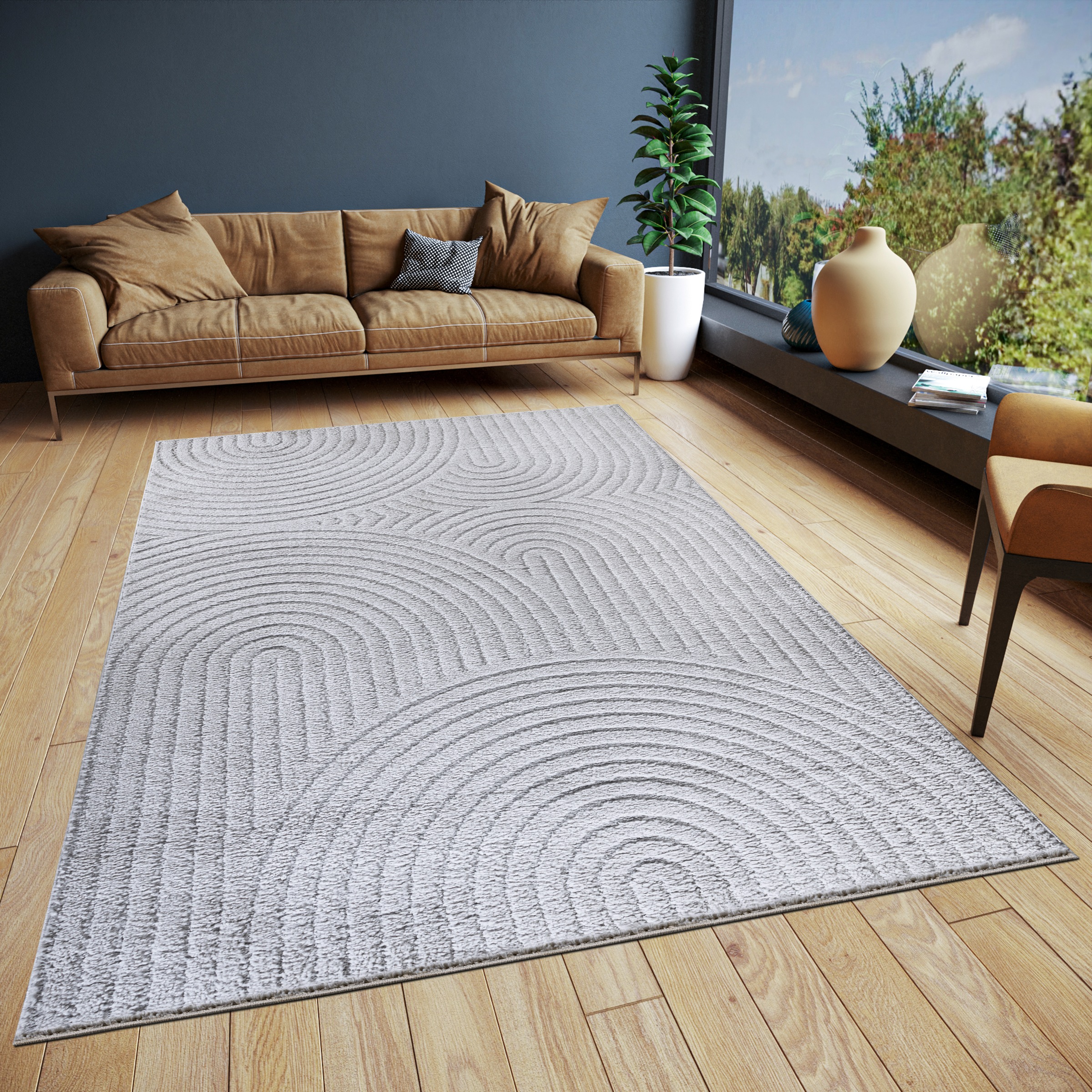 ELLE DECORATION Designteppich »Cosy Panglao, auch als Rundteppich erhältlich«, rechteckig, 14 mm Höhe, uni Kurzflor, Hoch Tief Struktur, modern, Skandi, Boho, Wohnzimmer