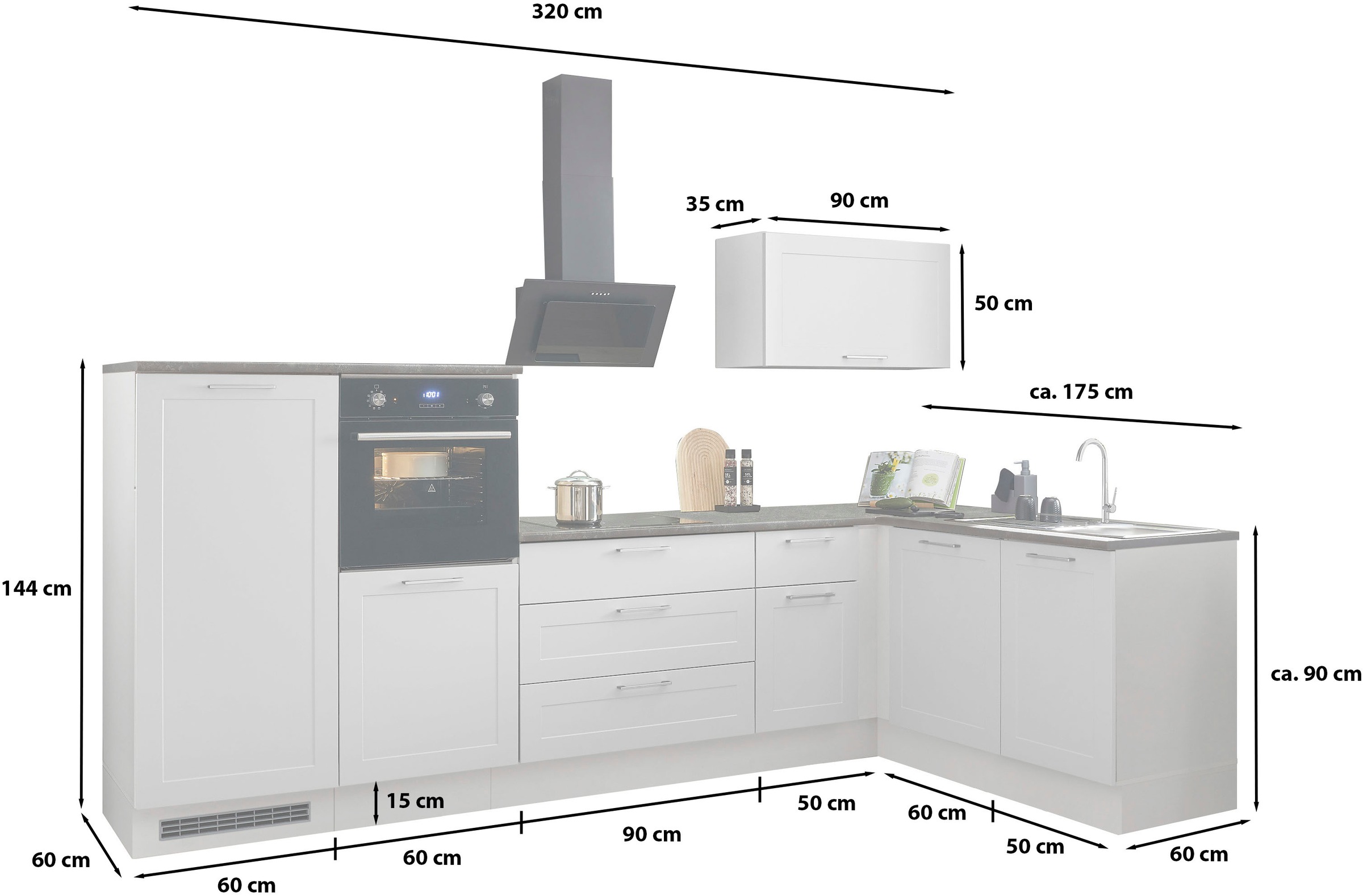 BASIC by Balculina Winkelküche »Marsi«, Stellmaße 320x175 cm, wahlweise mit E-Geräten, mit Soft-Close-Funktion