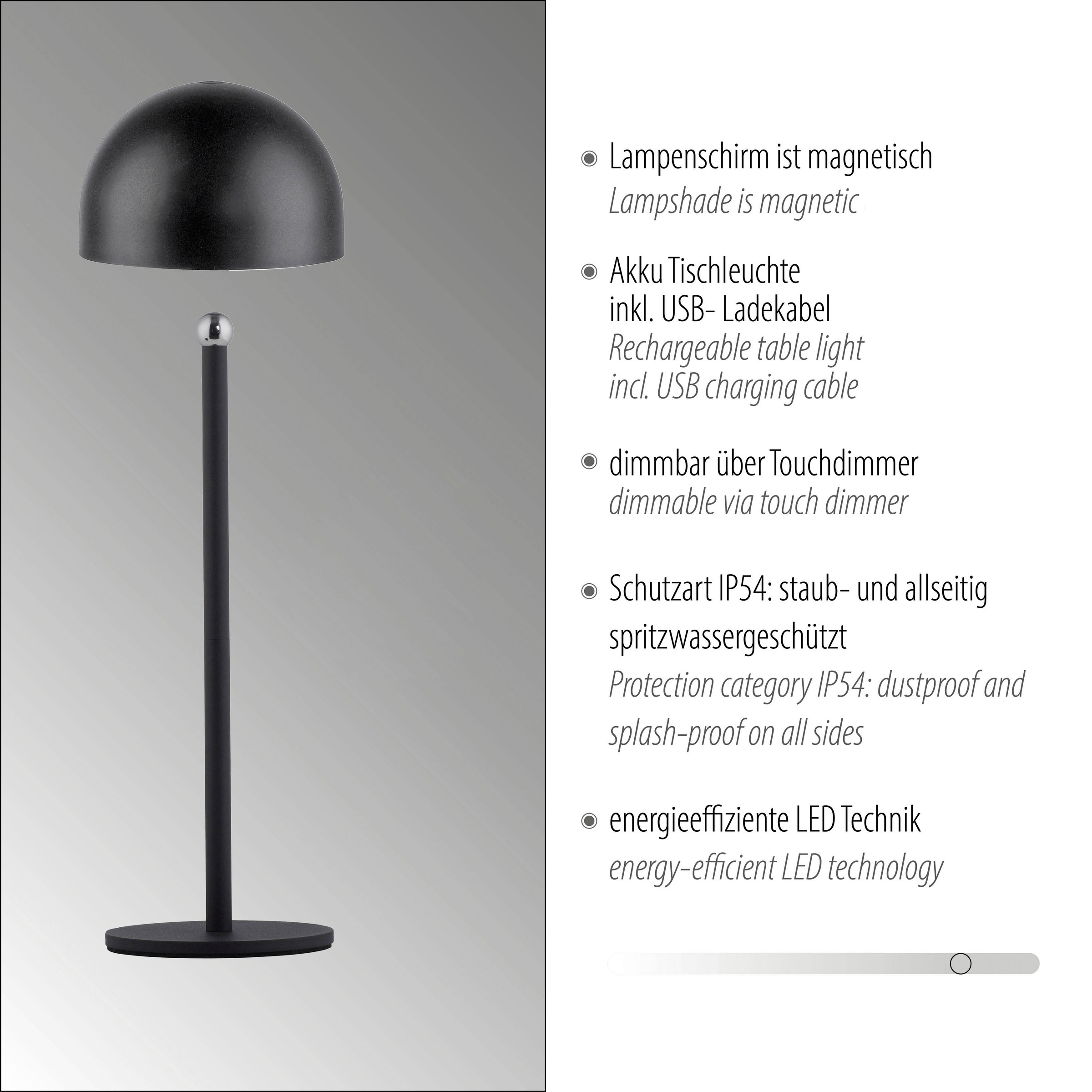 OTTO home Tischleuchte »Akku Tischlampe Gerrin Indoor Outdoor, magnetischer Flaschenaufsatz« LED-Board Warmweiß Pilzlampe Flaschenaufsatz, Regulierung der Lichtstärke, Pilz, Lampe
