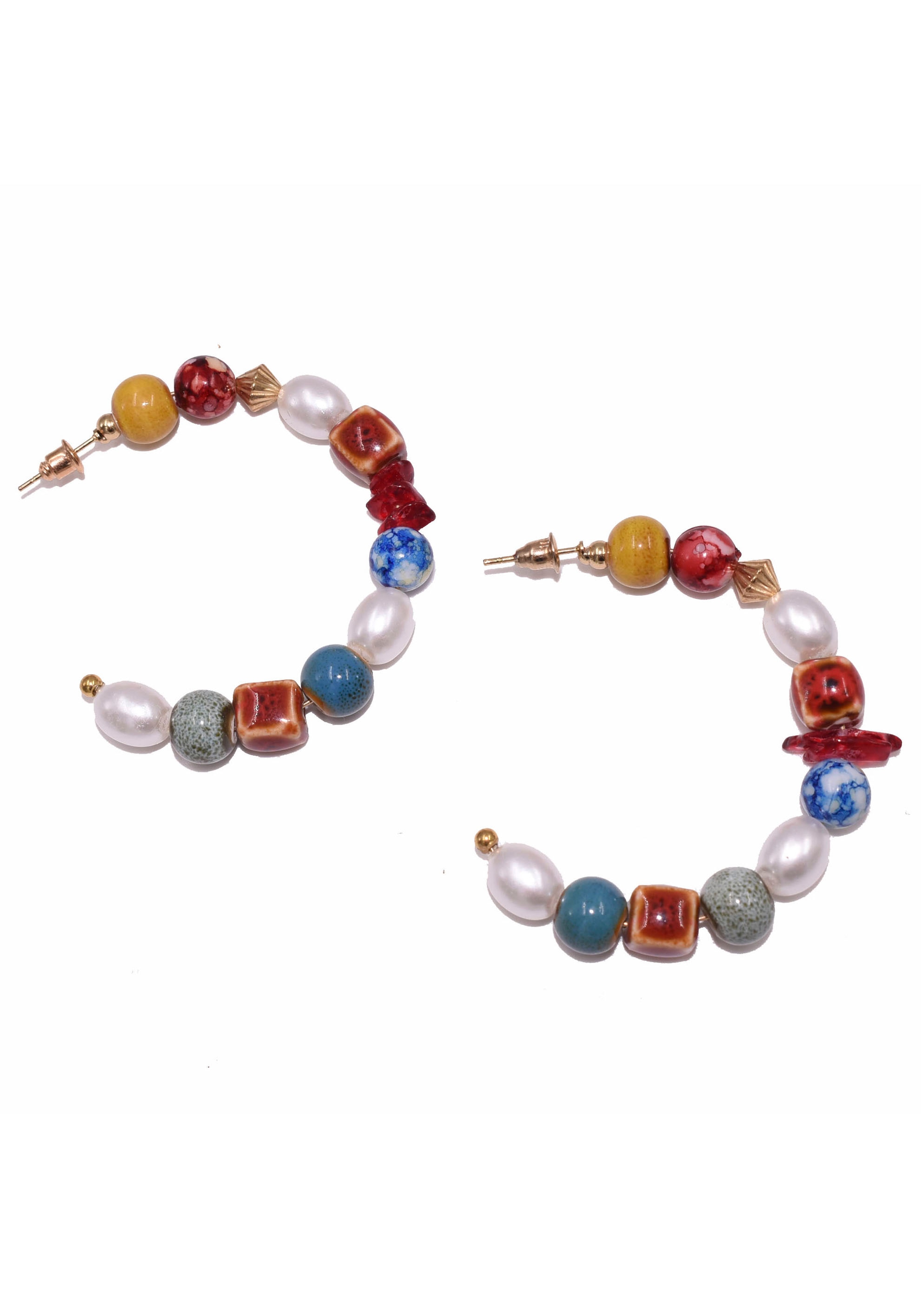 Firetti Paar Creolen »Perlohrstecker Regenbogen Schmuck Geschenk Mehrfarbig«, mit Achat, Sodalith, Karneol, Quarz - mit Perle (imitiert)