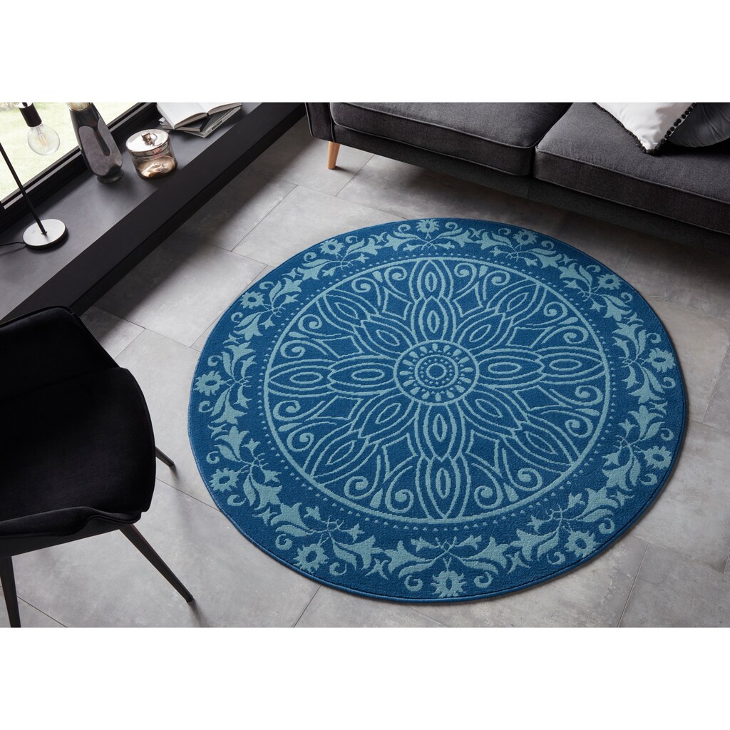 Home affaire Teppich »Hugh«, rund, Kurzflor, Mandala-Design, Zwei-Farben-Kombination