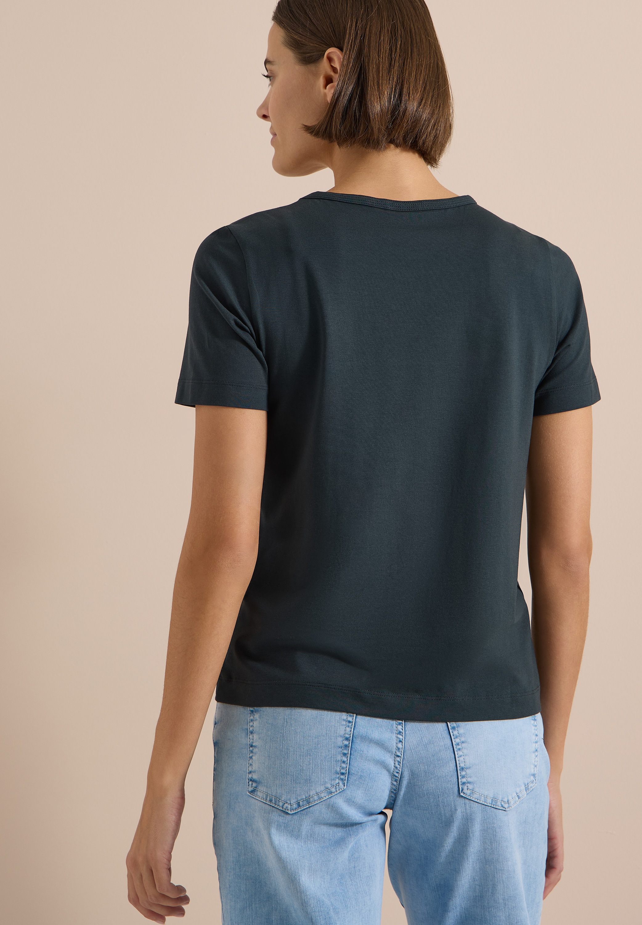 Cecil Print-Shirt Sommershirt mit Rundhals und Glitzer-Wording