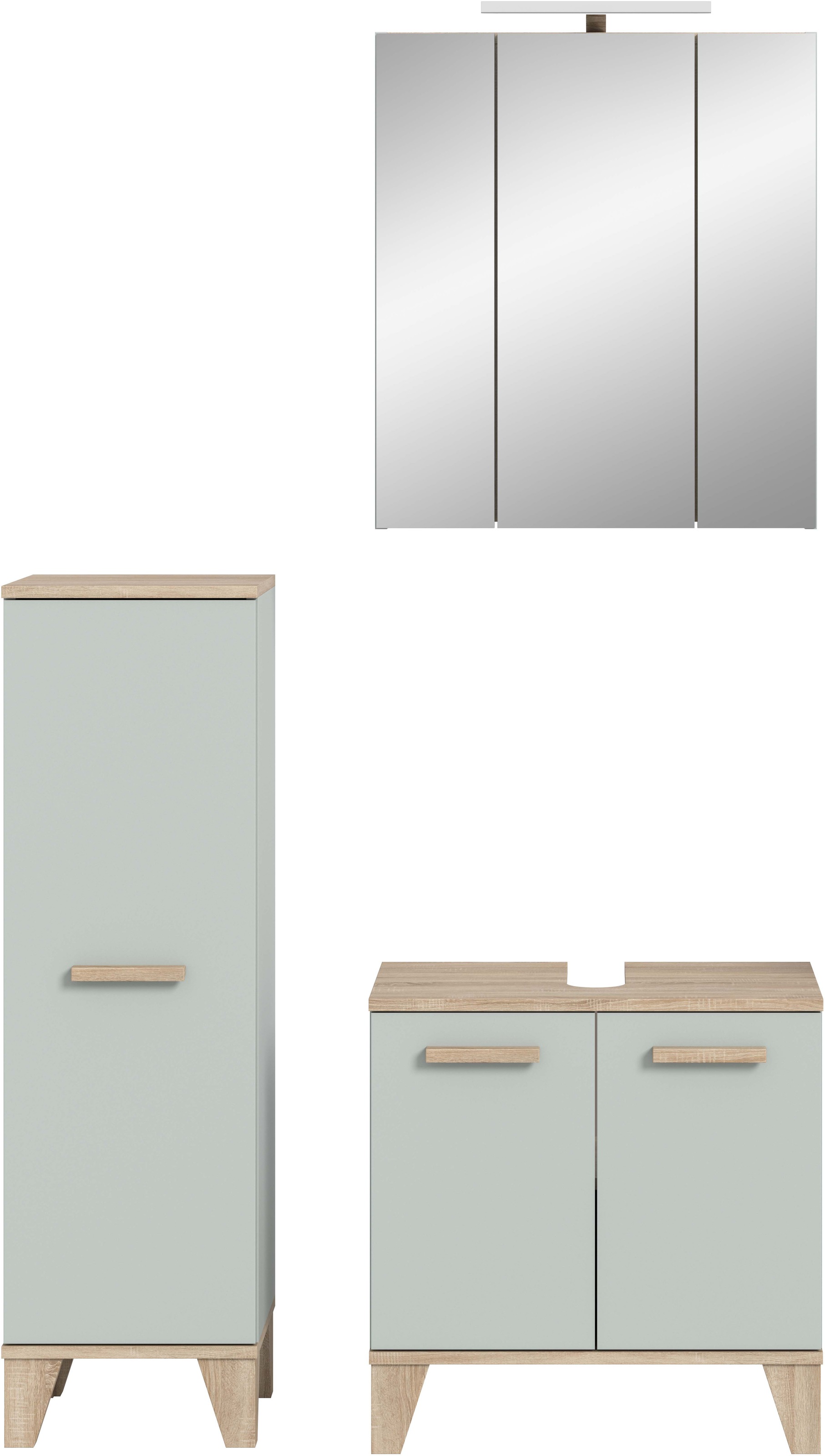 welltime Badmöbel-Set »MINTTU, 3-teilige moderne Badkombi im SCANDI-Look, inkl. Beleuchtung« bestehend aus: Midischrank, Waschbeckenunterschrank & Spiegelschrank, 3 Stk. tlg.