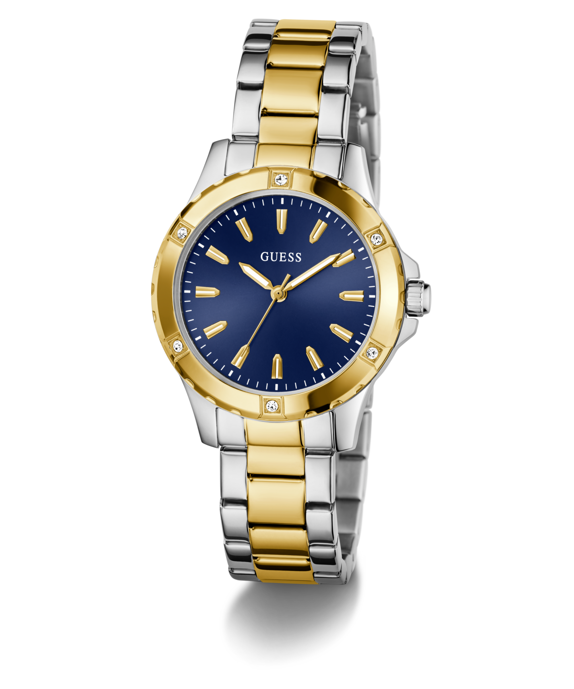 Guess Quarzuhr »MIST«, Armbanduhr, Damenuhr, Edelstahlarmband, Kristallsteine