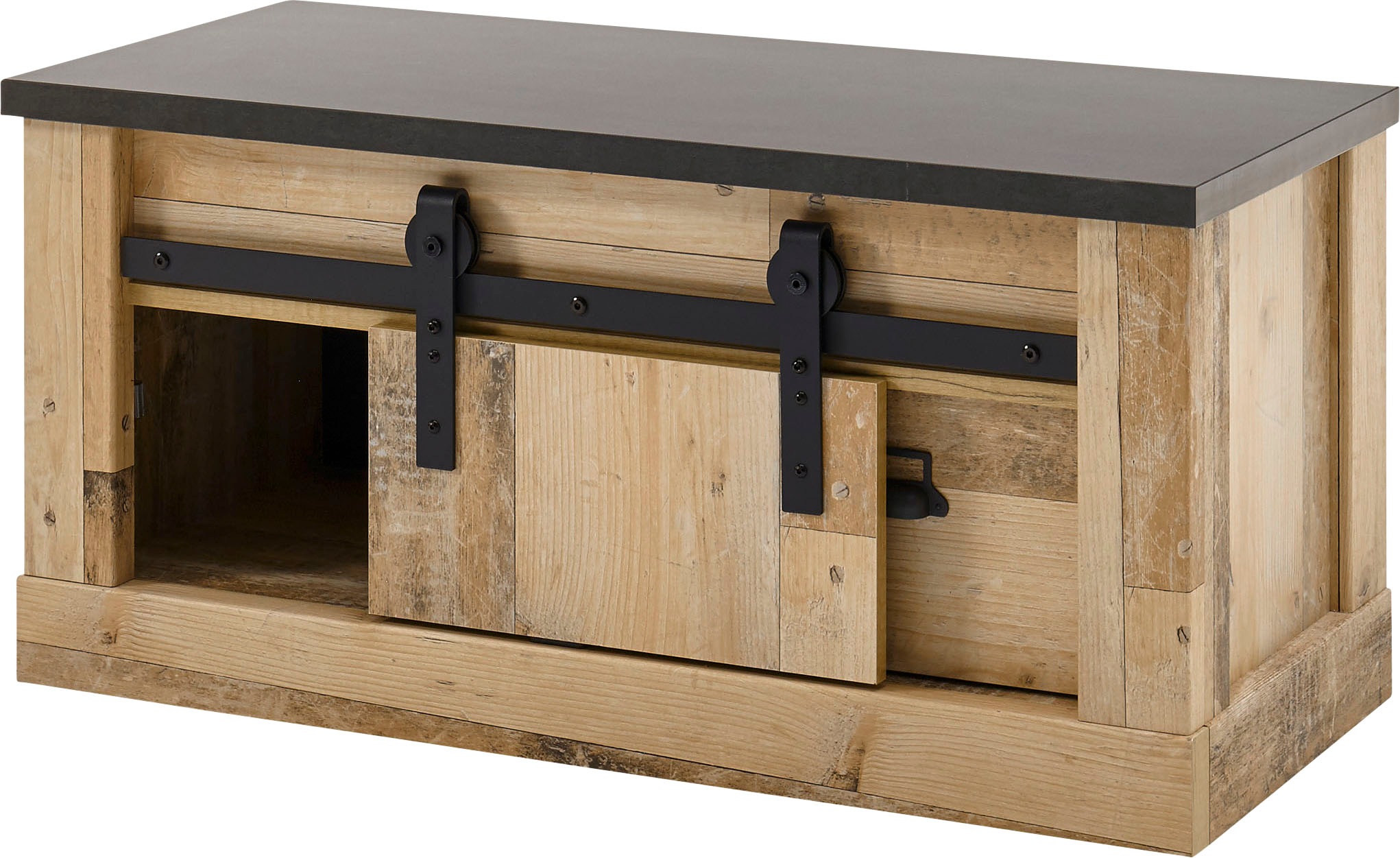 Home affaire Sitzbank »SHERWOOD«, modernes Holz Dekor, mit Scheunentorbeschlag aus Metall, Breite 93 cm