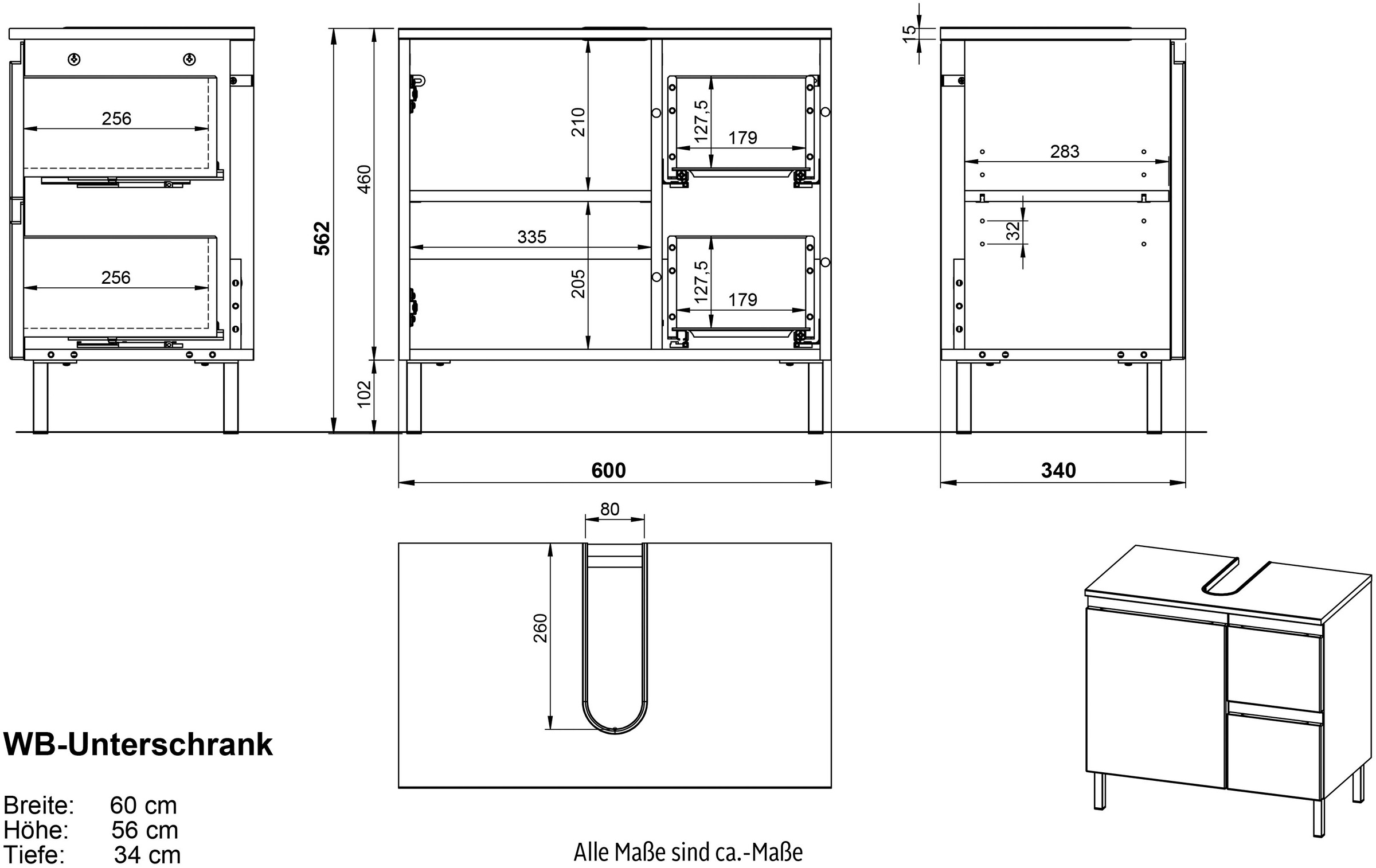 GERMANIA Badmöbel-Set »Torrance«, (5 St.), Unterschrank, Spiegel mit Beleuchtung, Schrank, Kommode, Hochschrank
