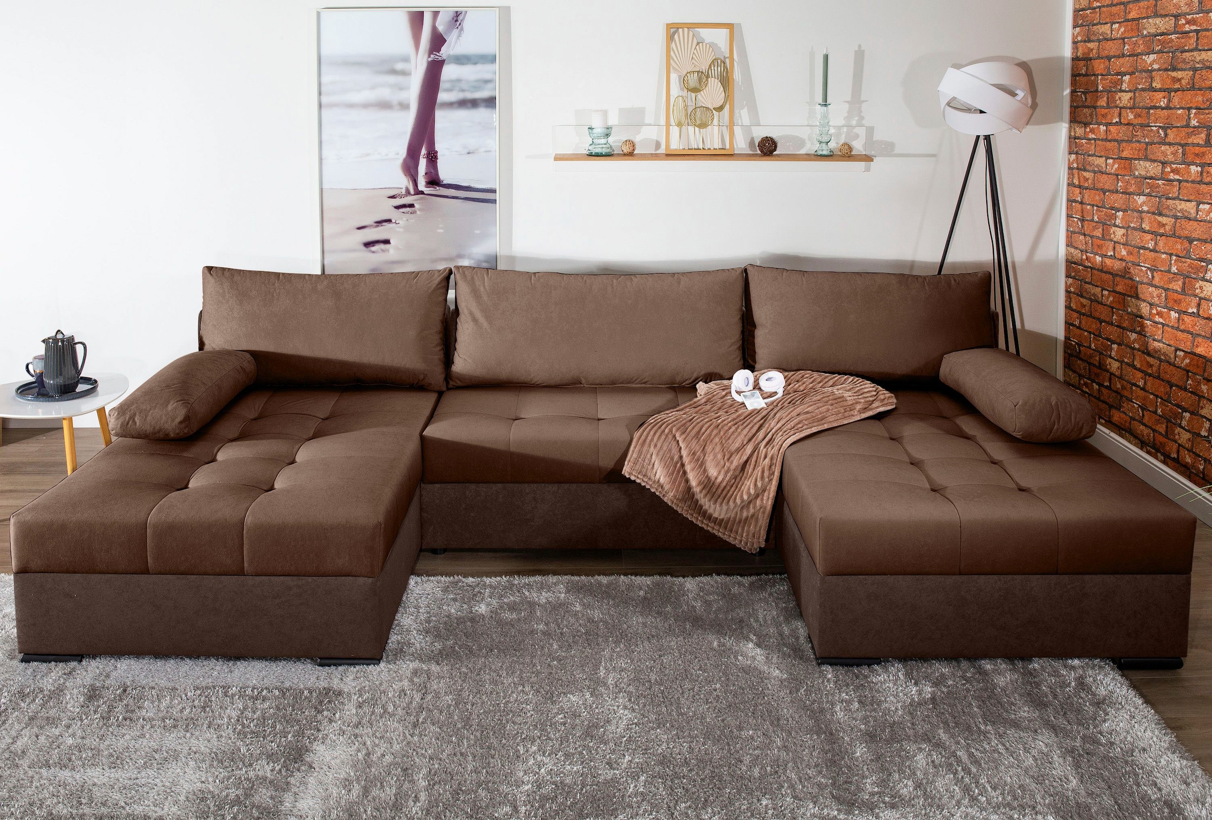 COLLECTION AB Wohnlandschaft »Josy«, inkl. Bettfunktion, Bettkasten, mit 3 extra großen Rückenkissen