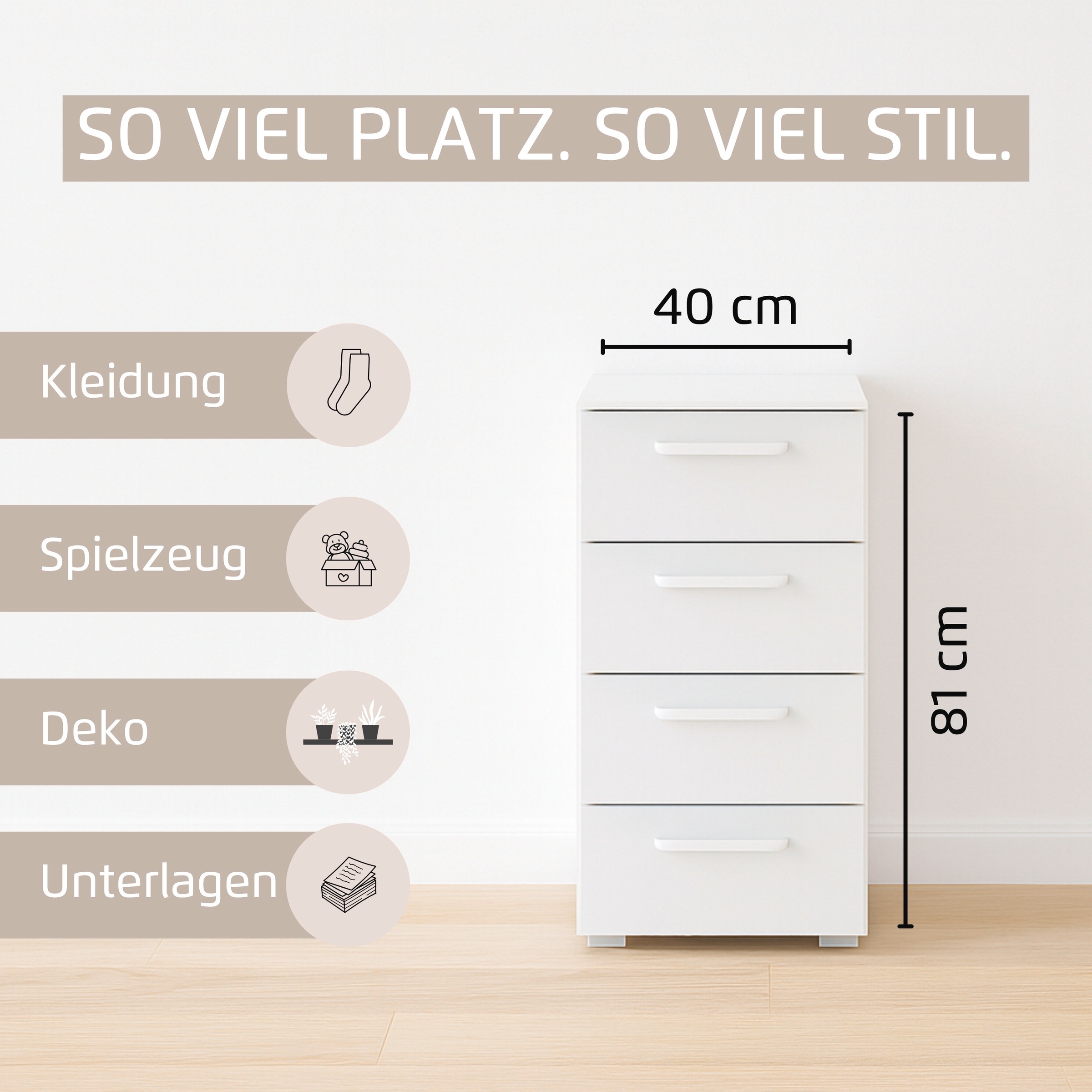 rauch Schubkastenkommode »Sideboard Schubladenkommode OTELI mit Dekor- und Hochglanzfront« Breite 40 cm inkl. Soft-Close-Funktion,  mit 4 geräumigen Schubladen für viel Stauraum MADE IN GERMANY