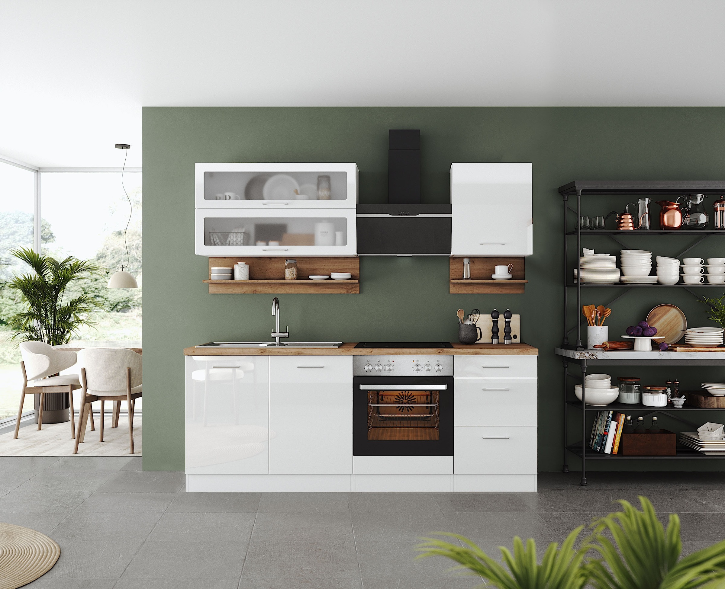 KOCHSTATION Küchenzeile »KS-Milan« 210 cm breit, robuste Metallauszüge, vie günstig online kaufen