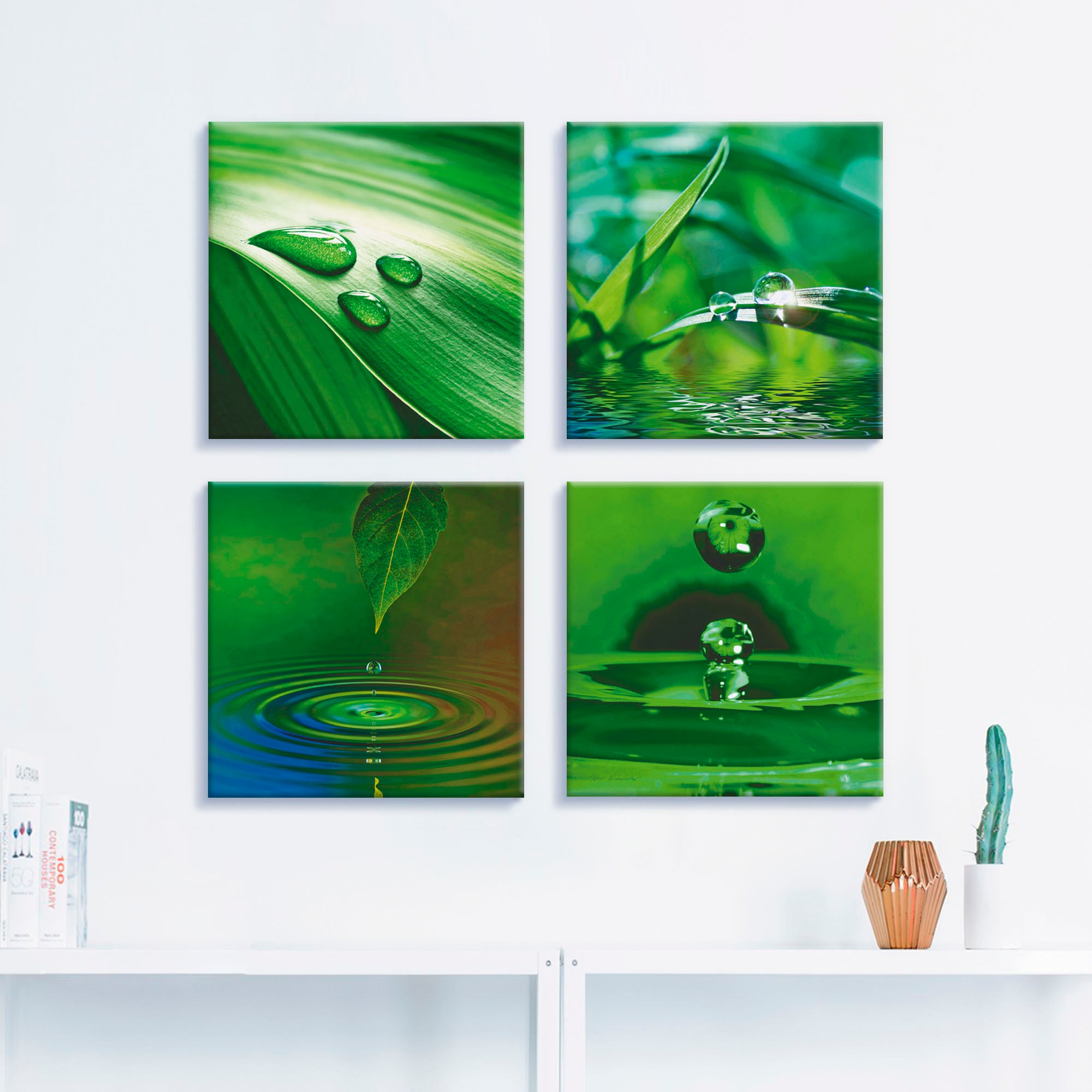 Artland Leinwandbild »Blatt Gras Wassertropfen«, Zen, (4 St.), 4er Set, ver günstig online kaufen