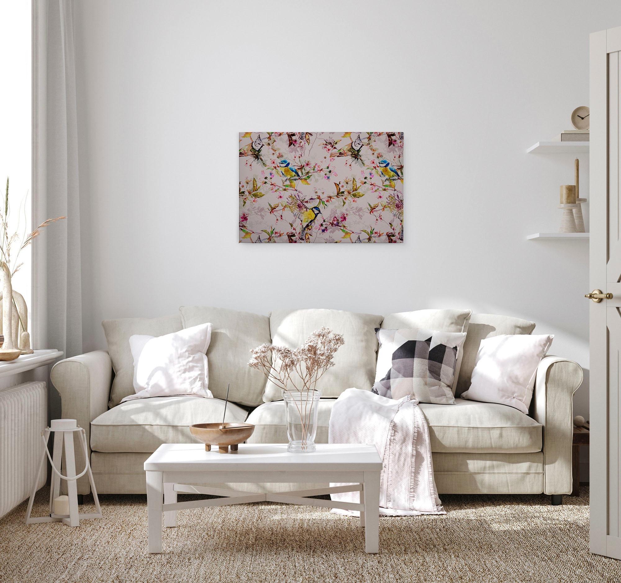 A.S. Création Leinwandbild »songbirds«, Kunst-Vögel-Kinder, (1 St.), Keilrahmen Bild Floral Leinwand-Bild Wohnzimmer modern Wandbild Kinder