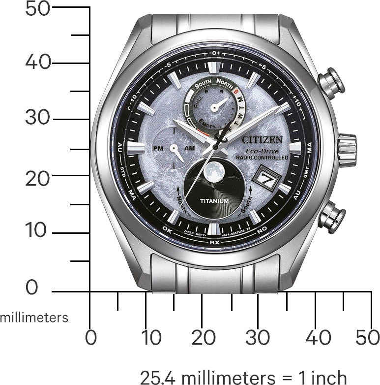Citizen Funkchronograph »Tsuki-yomi«, Armbanduhr, Herrenuhr, Solar, Titan, Stoppfunktion, Mondphase