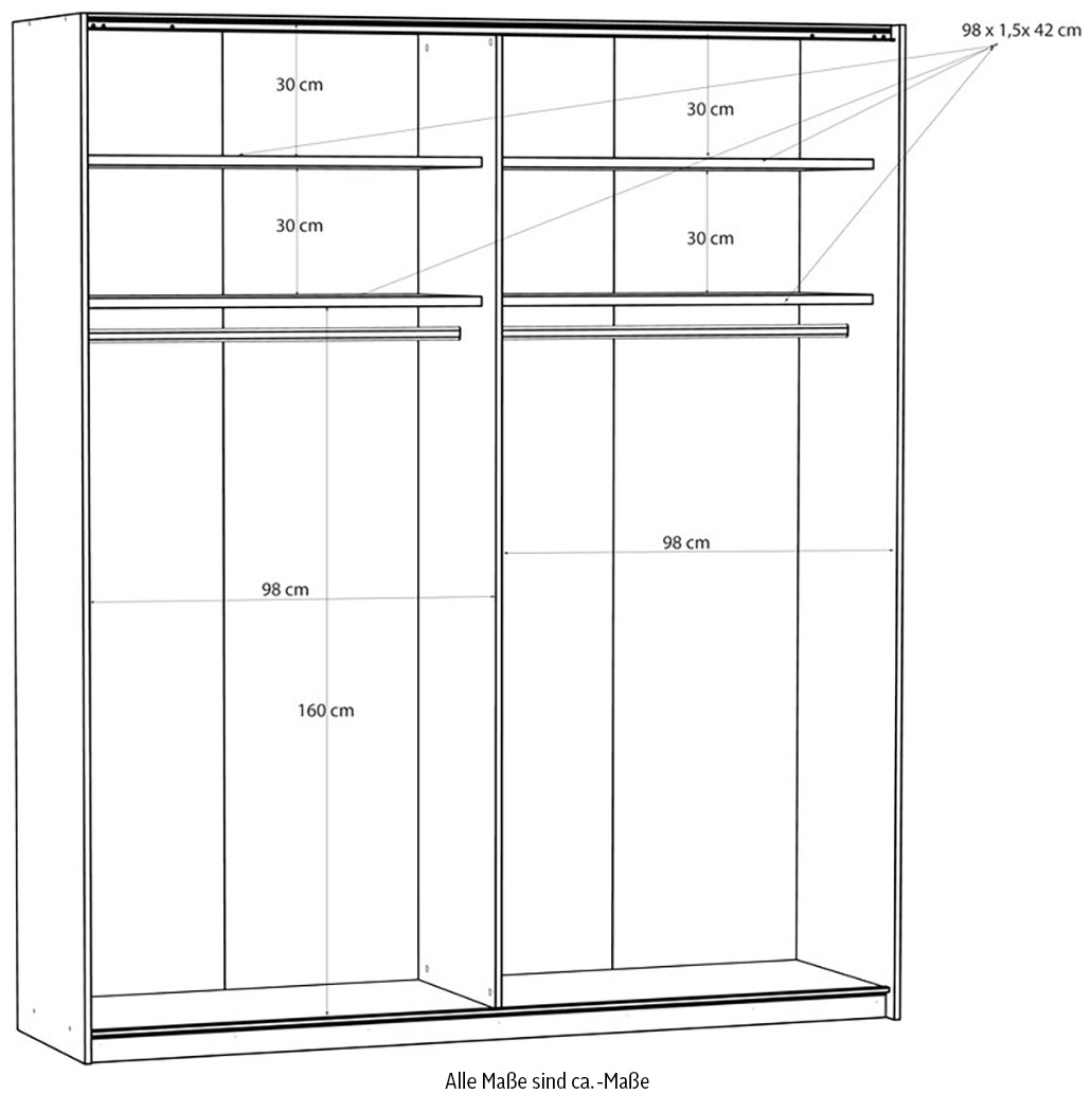 FORTE Schwebetürenschrank, Höhe 2,35 mtr, stehende Montage