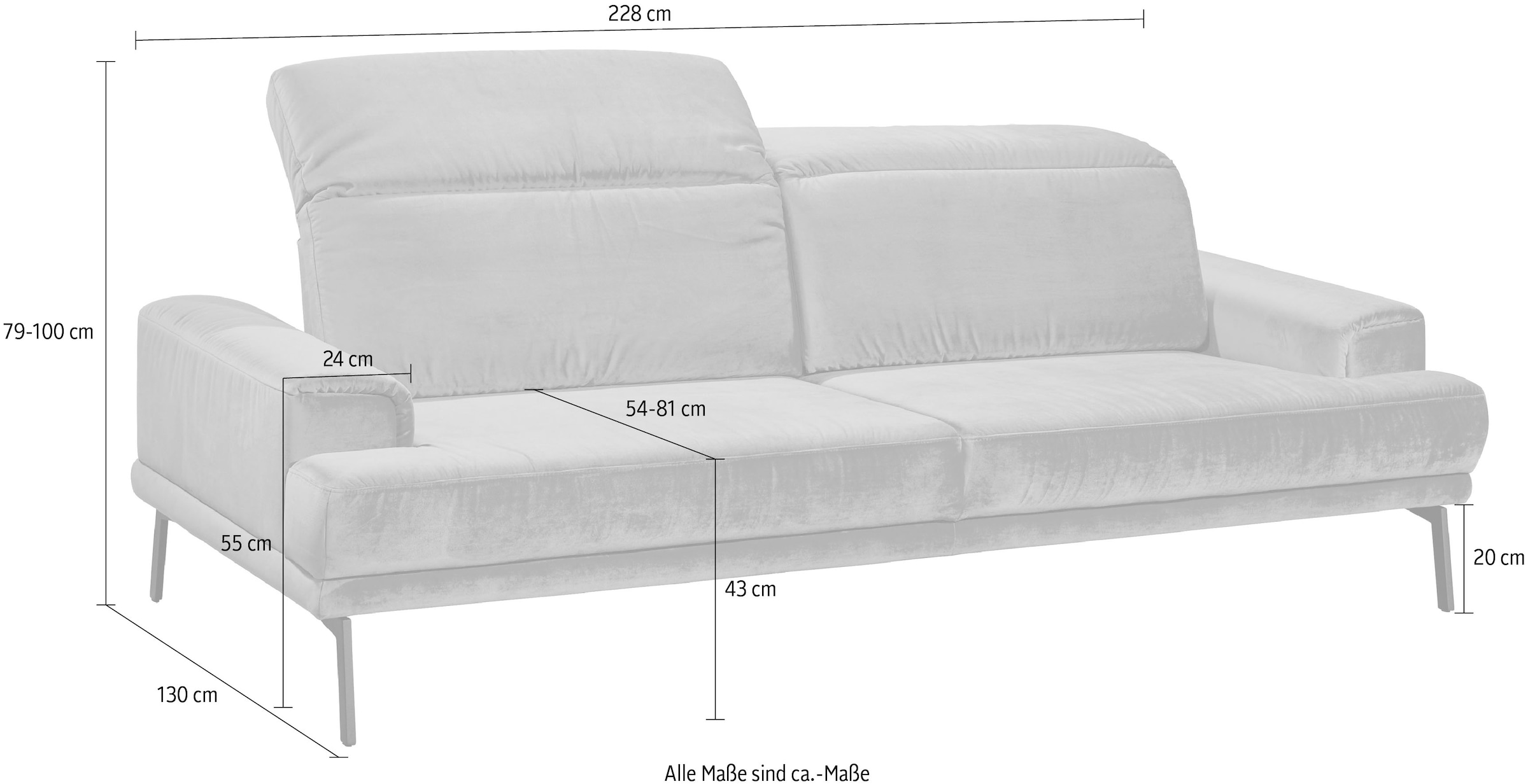 Musterring 3-Sitzer »MR 4580«, inkl. Kopf- und Sitztiefenverstellung, Fuß schwarz, B228 x T103 cm