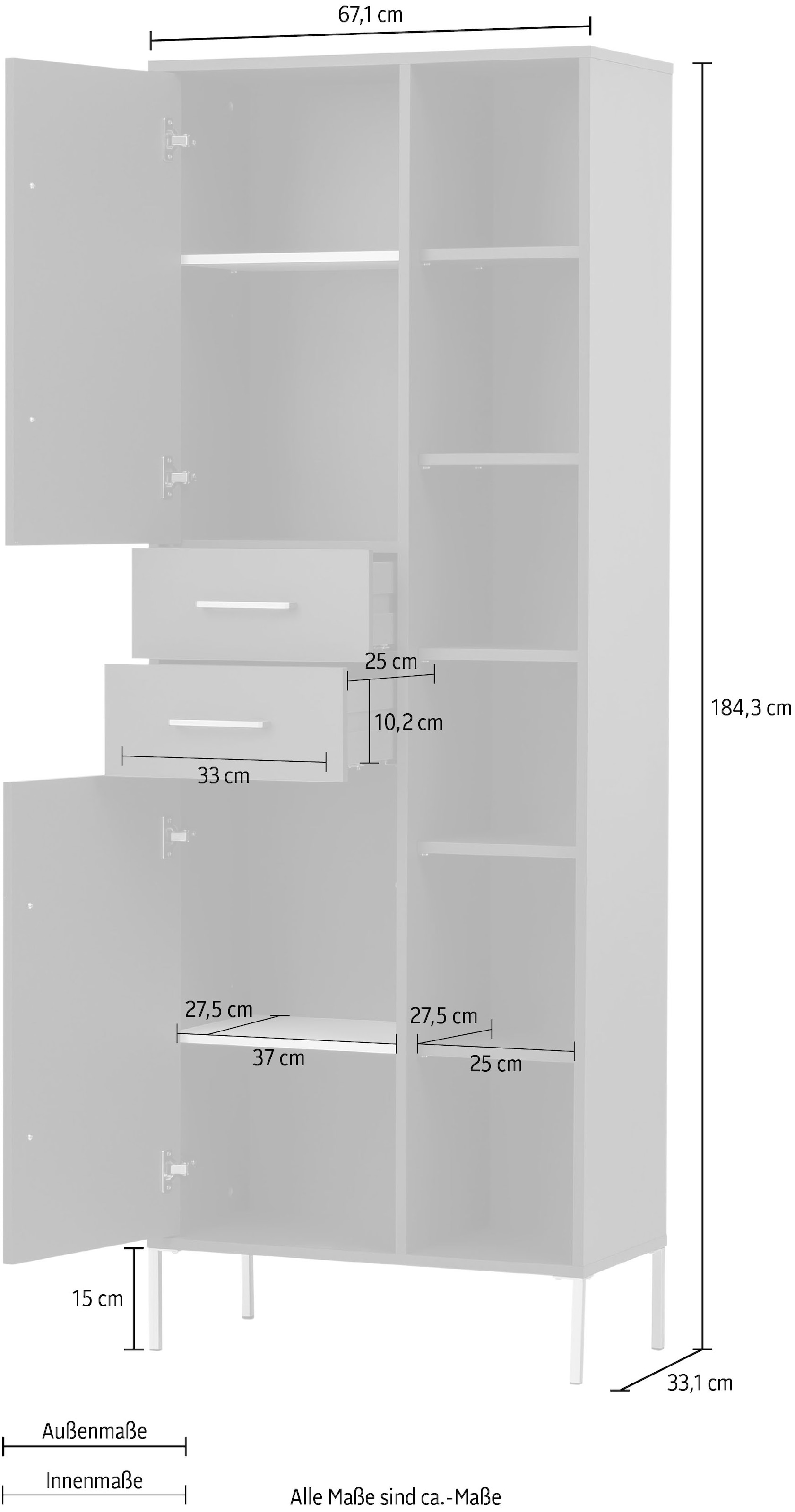 welltime Hochschrank »Kent mit goldfarbenen Griffen«, Breite 67,1 cm, made in Germany
