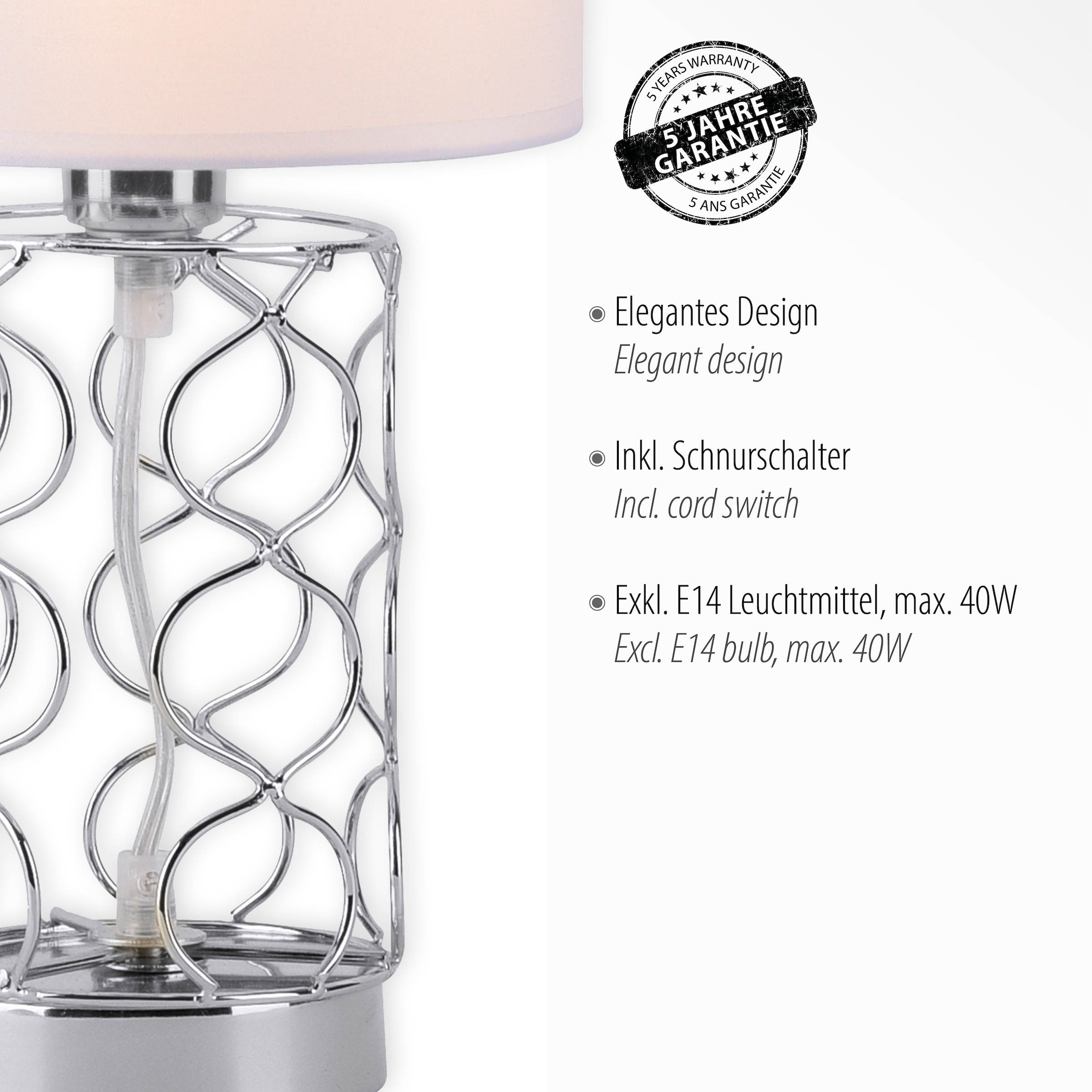 JUST LIGHT Tischleuchte »DEVA«, 1 flammig, Leuchtmittel E14 | ohne Leuchtmittel, ExklusiveE14, Schalter, Schnurschalter