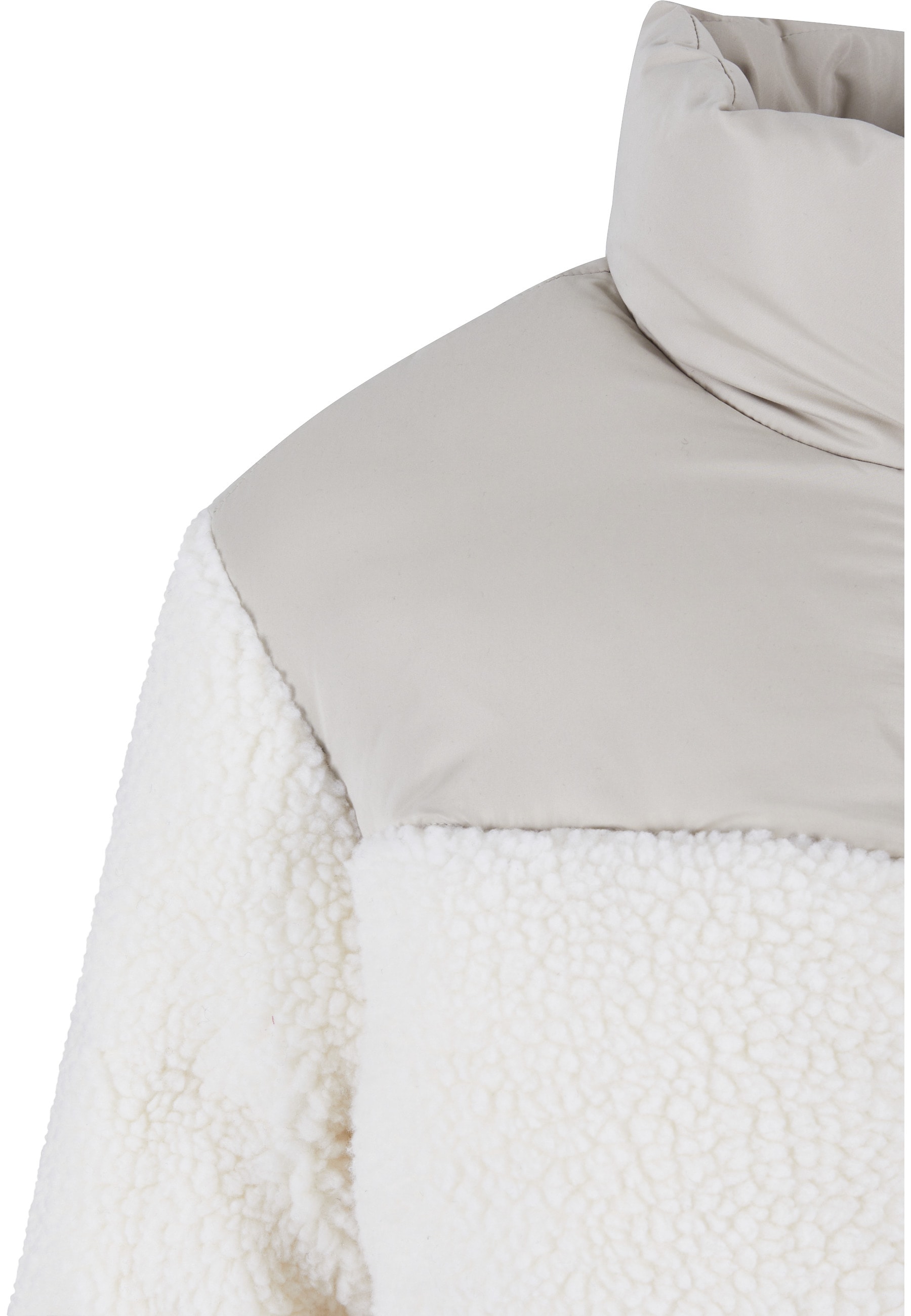 URBAN CLASSICS Winterjacke »Urban Classics Damen Ladies Short Sherpa Mix Puffer Jacket« 1 Stk. tlg. ohne Kapuze