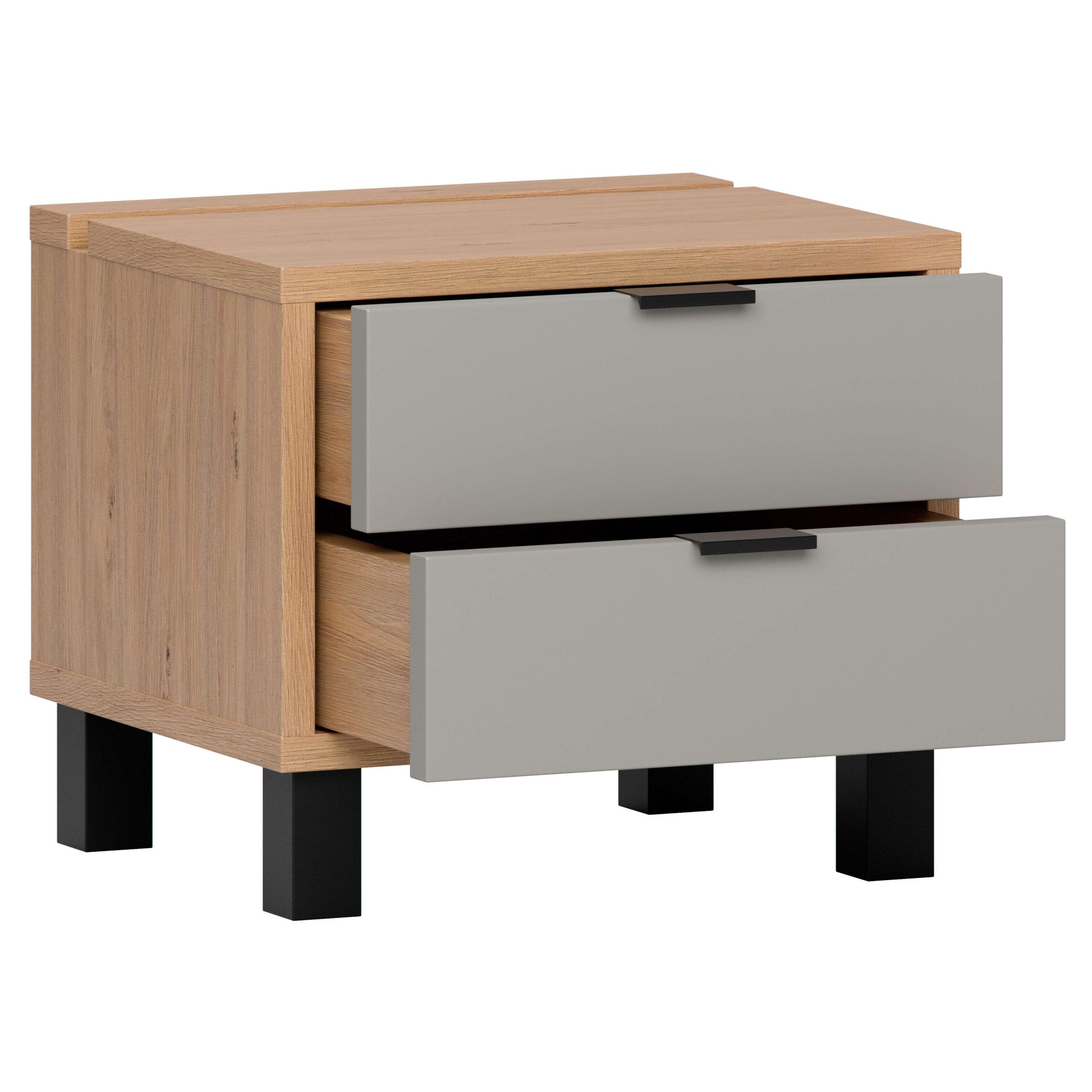 VOX Nachttisch »SIMPLE, obere Schublade mit Beleuchtung, 2 Schubladen, Metallgriffe« B/T/H: 45/38/39 cm,  Tischplatte mit praktischer Aussparung z.B. für Smartphones