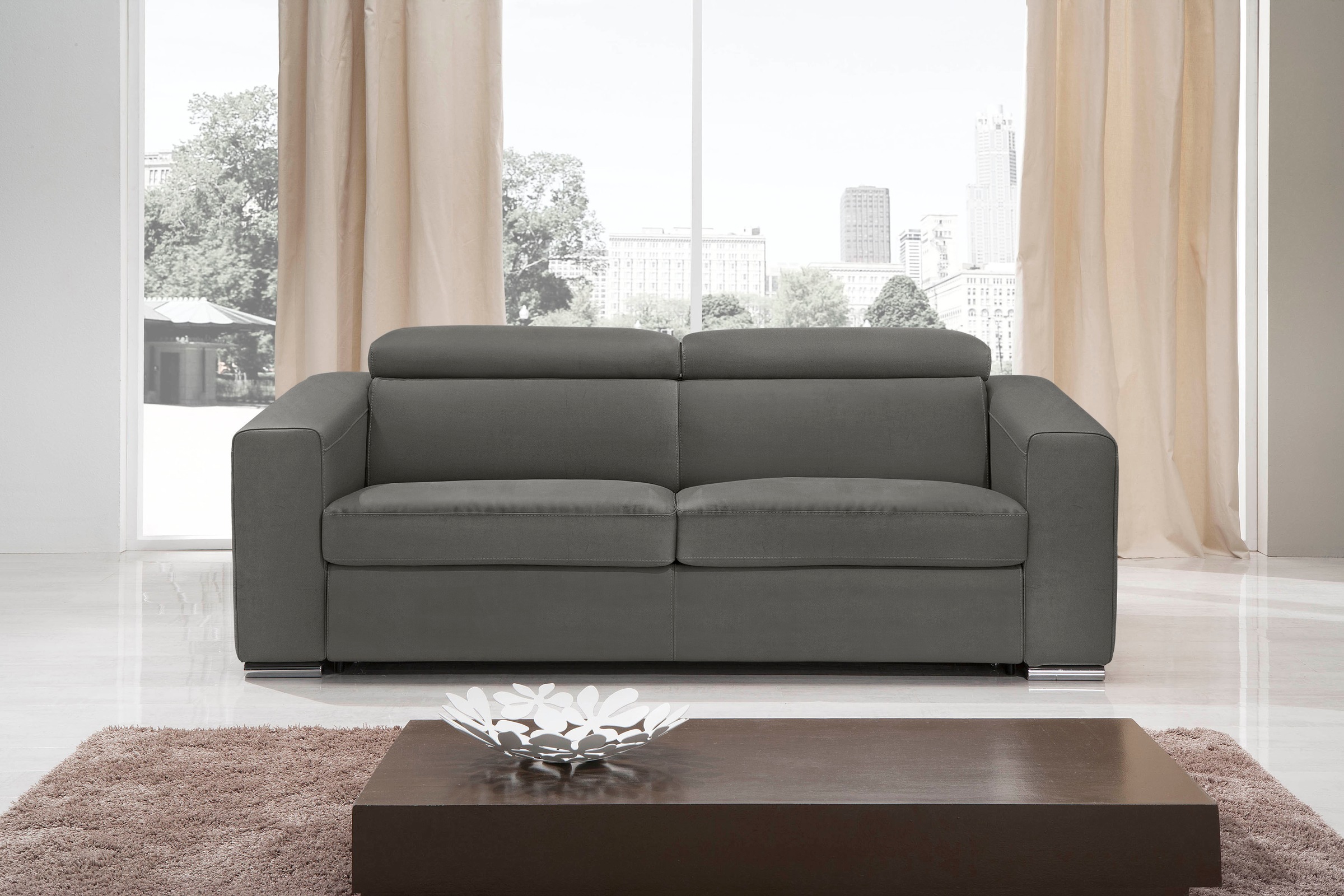 Egoitaliano Schlafsofa »Cabiria, Design und super Sitz- und Liegekomfort«, Sofa inkl. Schlaffunktion, Kopfteile verstellbar, mit Metallfüßen