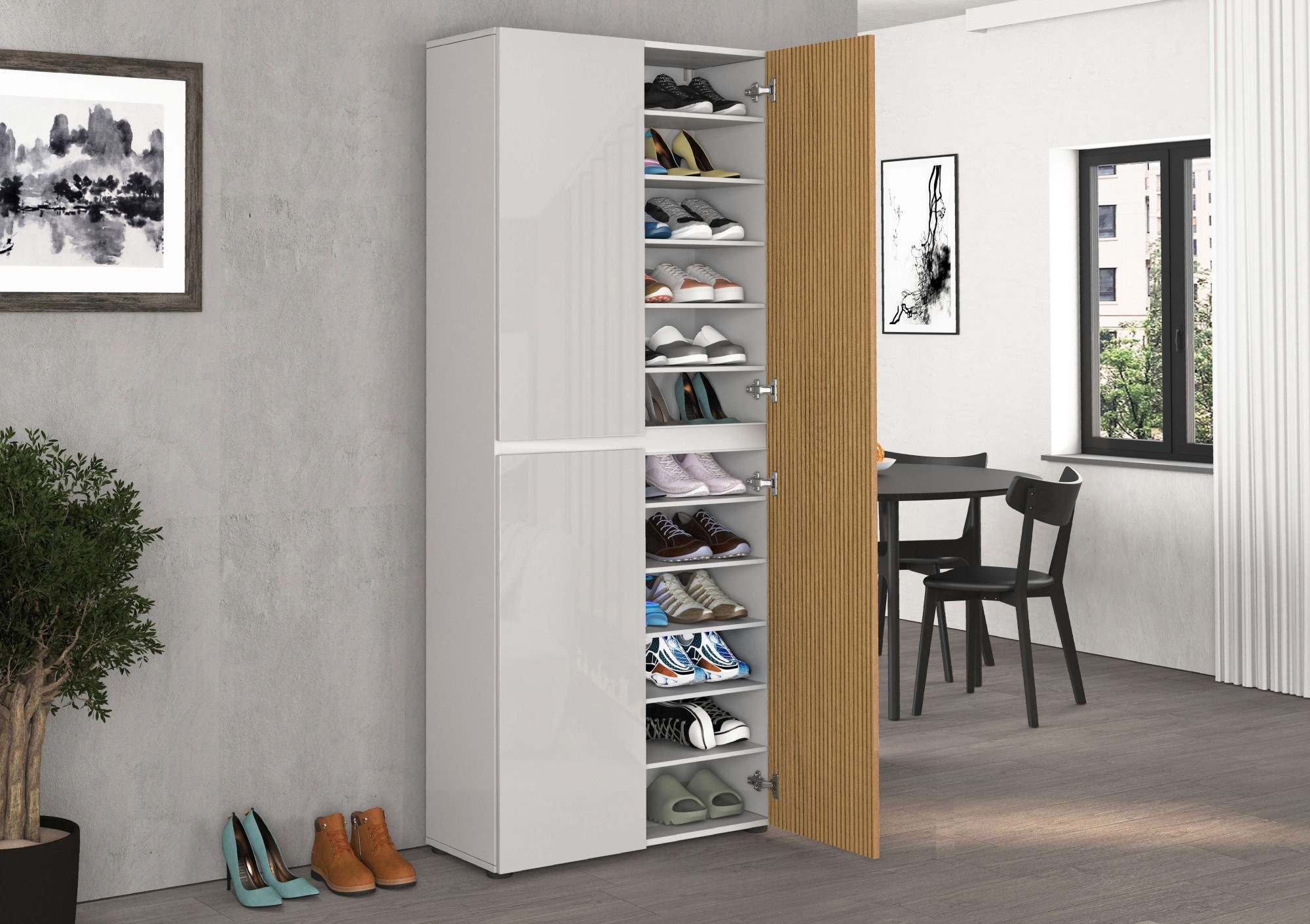 INOSIGN Schuhschrank »LADY, Schuhkommode,Schuhmöbel,Schuhablage,Schuhregal«, mit 10 Einlegeböden, 12 Fächer, Tür mit Rillenoptik, ca.36 paar Schuhe