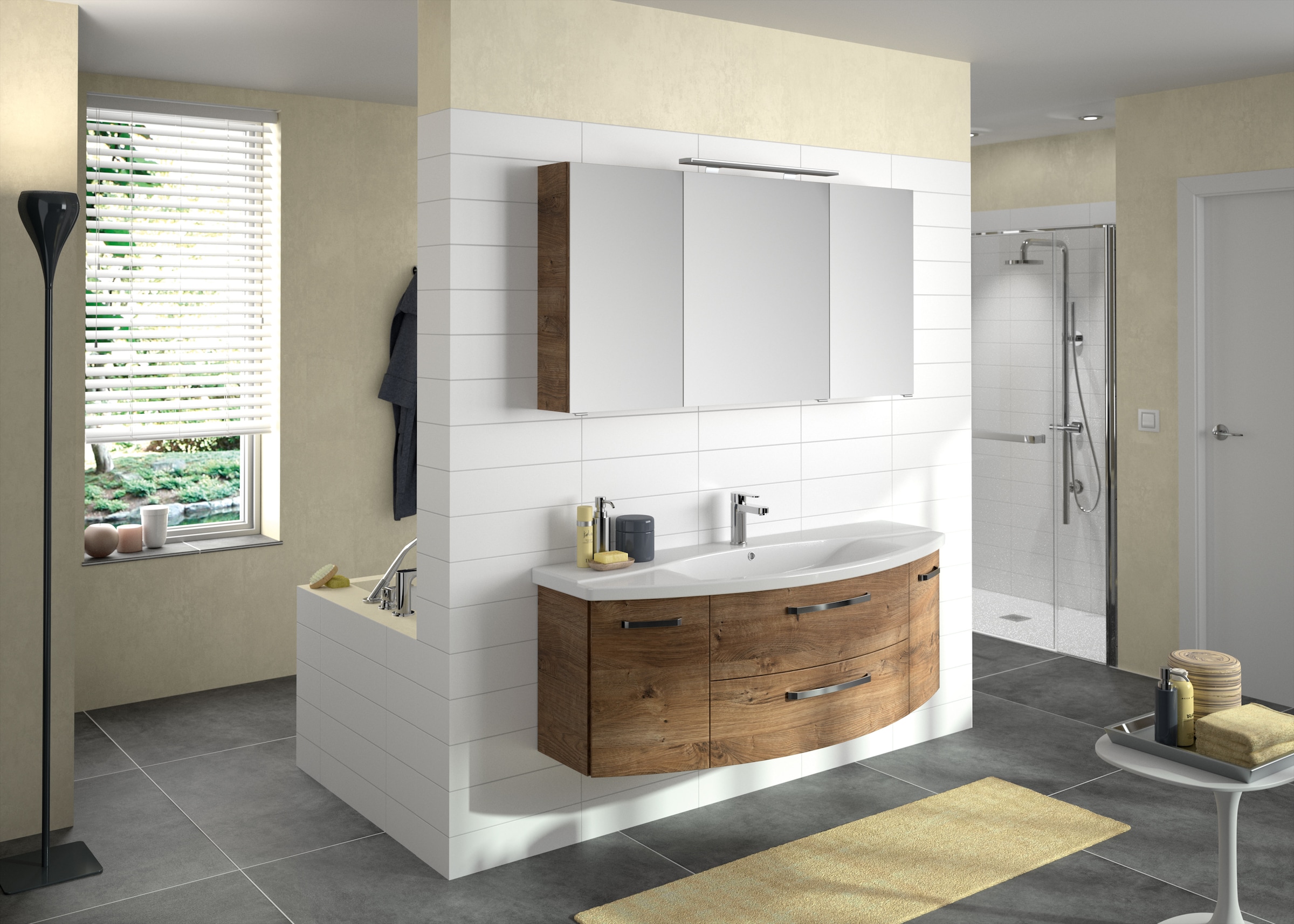 Saphir Waschtisch »Serie 4010 Keramik-Waschtisch mit Unterschrank, 144 cm breit«, Waschplatz mit 2 Türen, 2 Schubladen, Badmöbel-Set mit Waschtisch