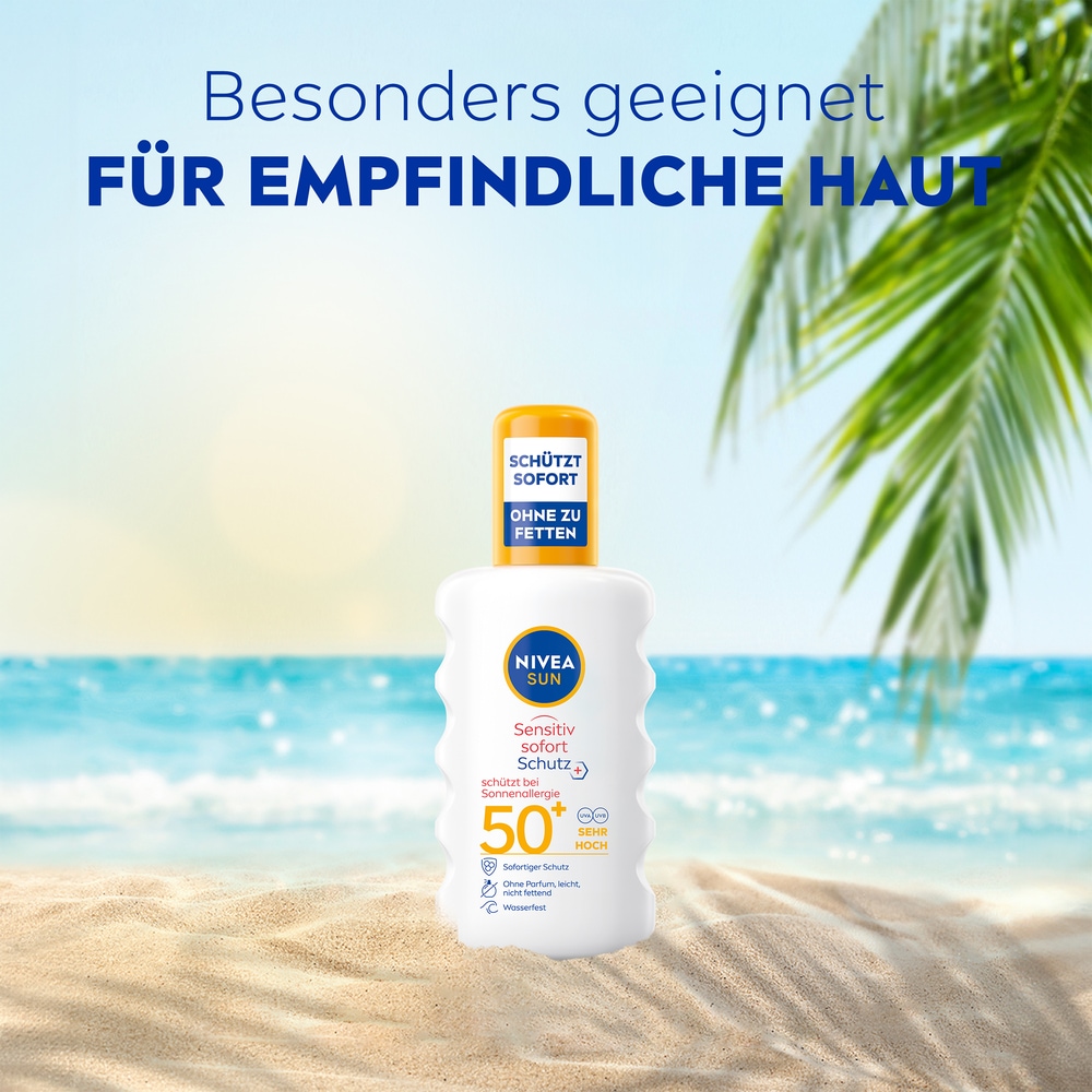 Nivea Sun Sonnenschutzspray »Sensitiv Spray  LSF50+ mit Kids To Go Größe Gratis« mit Aloe Vera & Antioxidantien, duftfrei, wasserfest