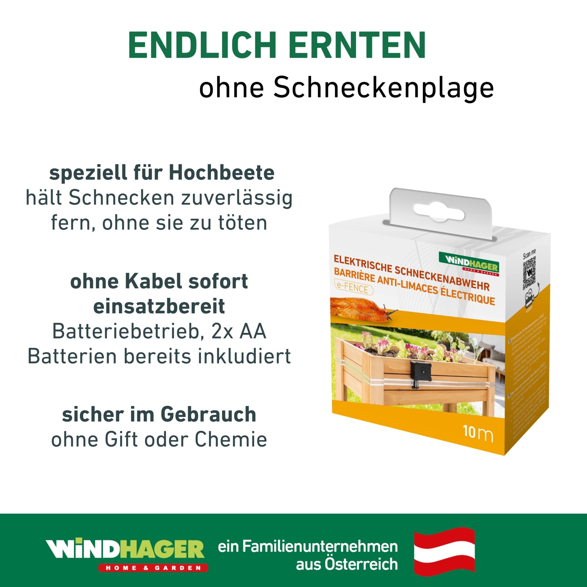 Windhager Schneckenkante »elektrisch inkl. 10 m Barrierestreifen, Schneckenabwehr e-FENCE« für Hochbeete, Schneckenband selbsklebend