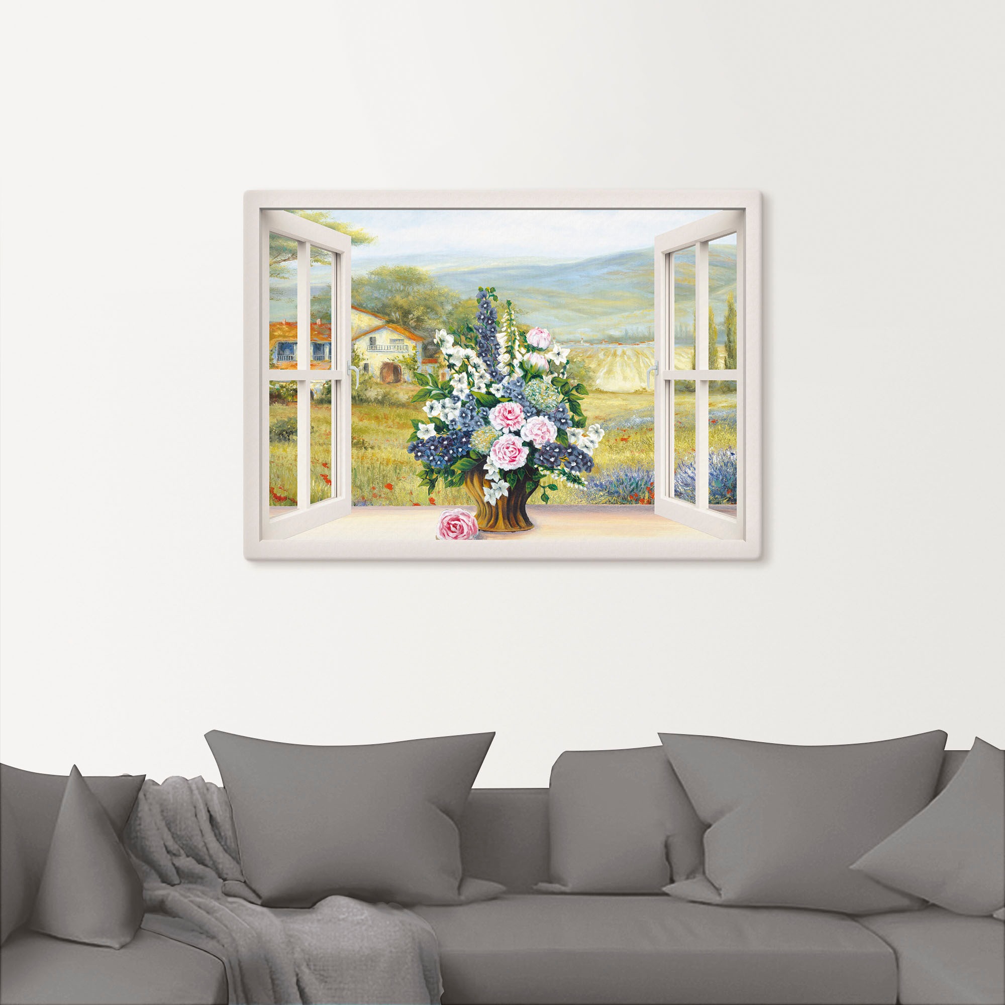Artland Leinwandbild »Blumenbouquet am weißen Fenster« Arrangements 1 Stk. günstig online kaufen