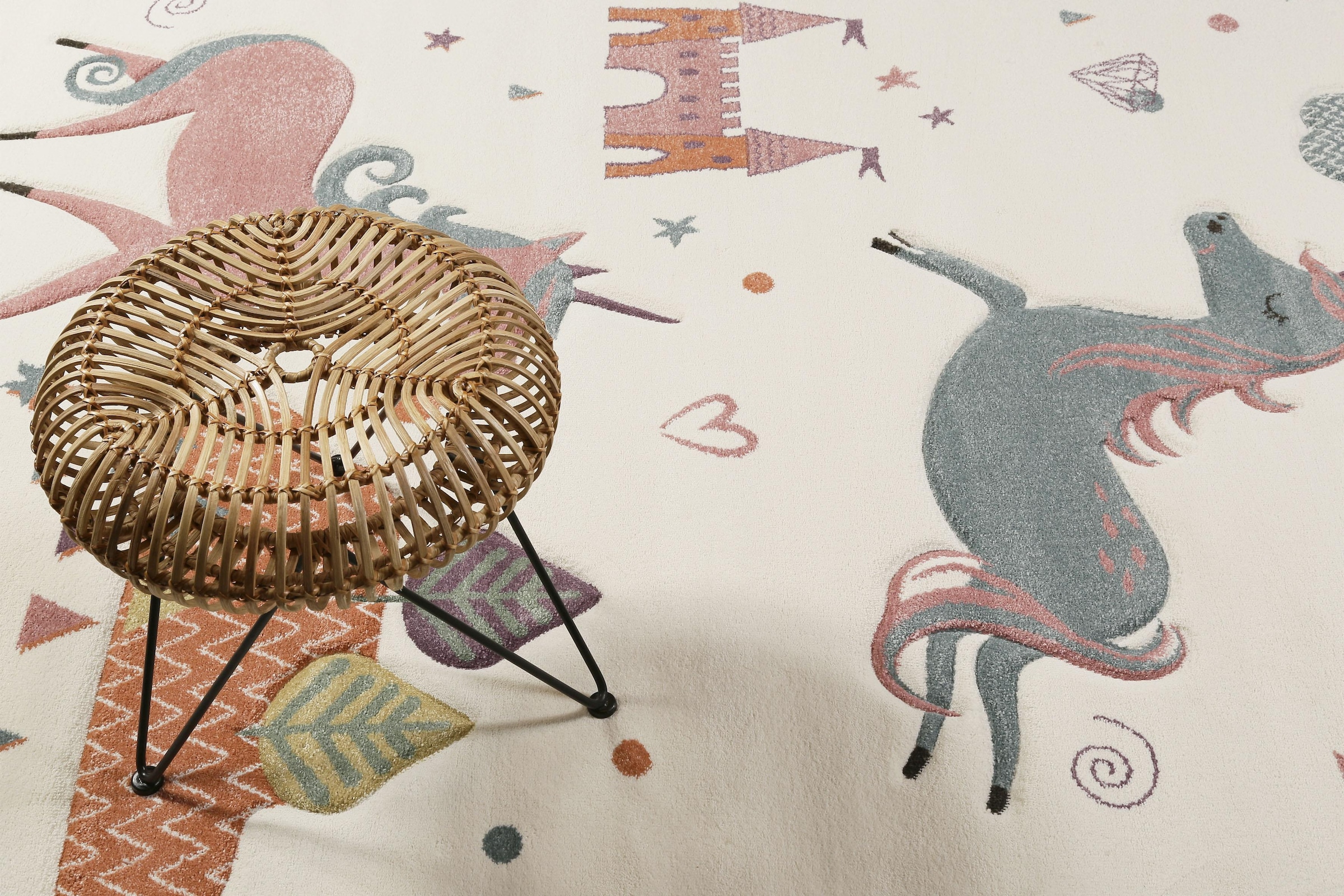 Esprit Kinderteppich »Sunny Unicorn ESP-21974«, rechteckig, 13 mm Höhe, Einhorn, Schloss, Motiv, Kurzflor