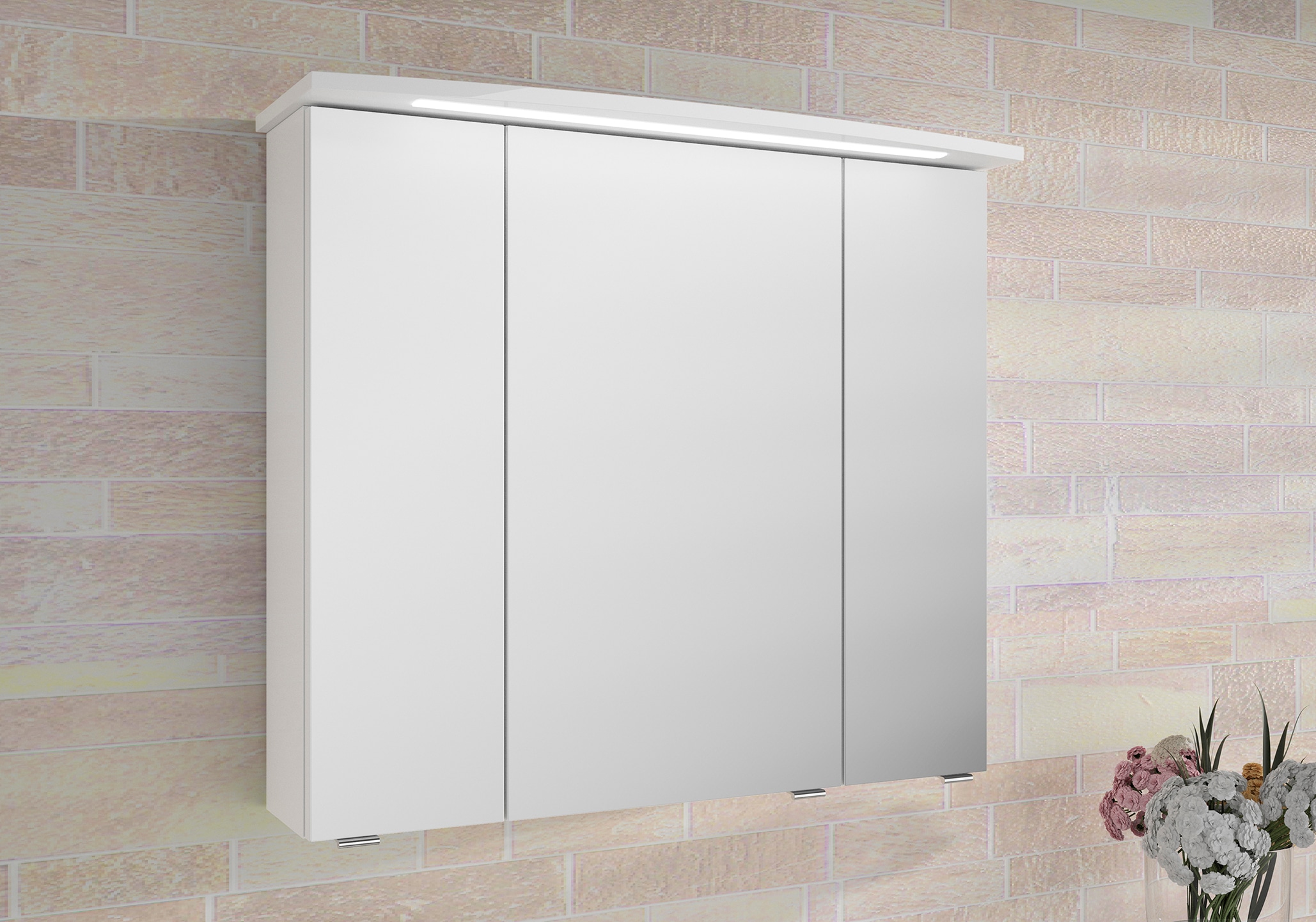 Saphir Badezimmerspiegelschrank »Serie 4010 Badezimmer-Spiegelschrank inkl. LED-Beleuchtung im Kranz«, Badschrank 82 cm breit, 3 Türen, 6 Glas-Einlegeböden, inkl Türdämpfer